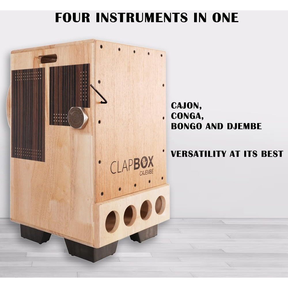 Clapbox Cajembe Cajon (4 instruments in 1) - Rubber wood (H50 W30 L30) 3 Internal Snares, Natural