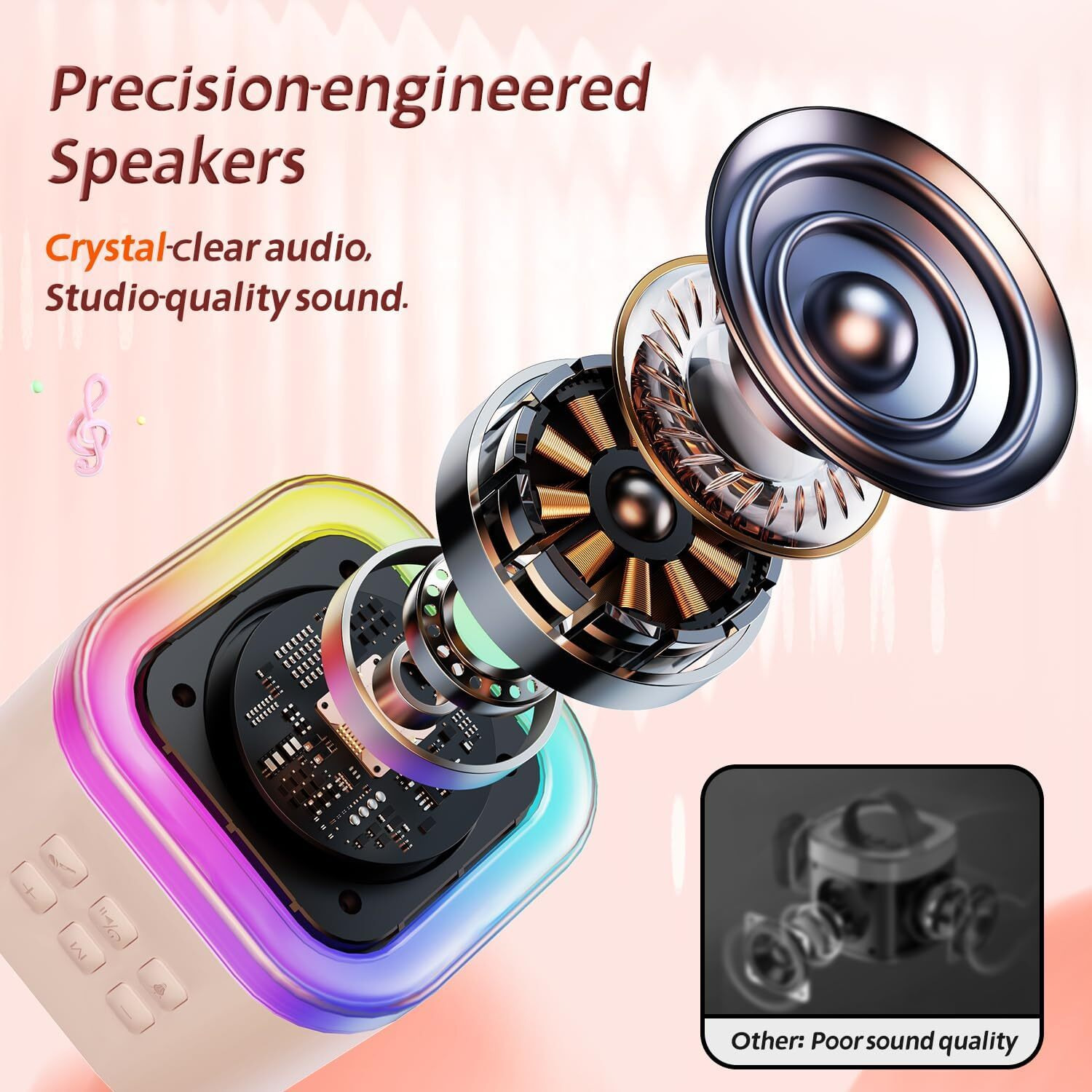 Kidara Karaoke with Speaker Bluetooth Mic Kids Singing Dynamic Lights | USB-C Rechargeable Wireless Portable | Home Outdoor Travel Ages 3 4 5 6 7 8 9+ Girl Boy Kids Toddler (Multicolor)