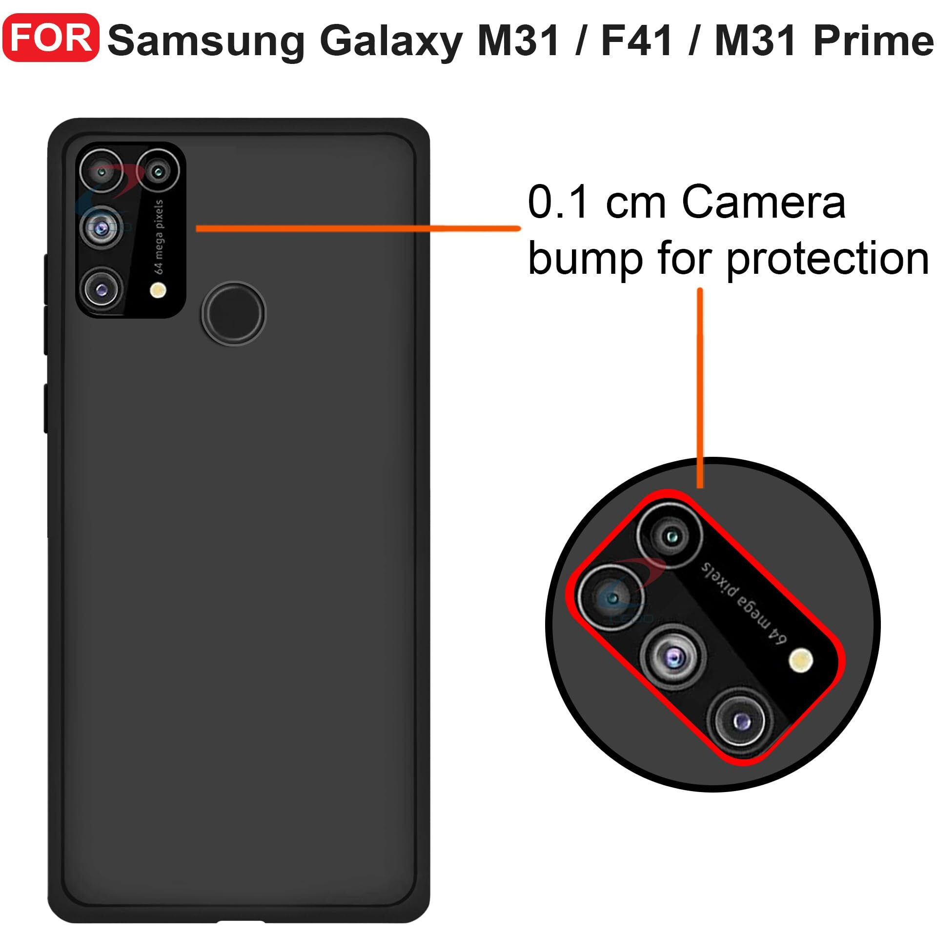 CEDO Samsung Galaxy M31 / F41 / M31 (4G) Prime Back Cover | Camera Bump Protection & Ultra Slim | Matte Soft Silicon Shock Proof Rubberised Back Case Cover (Black)