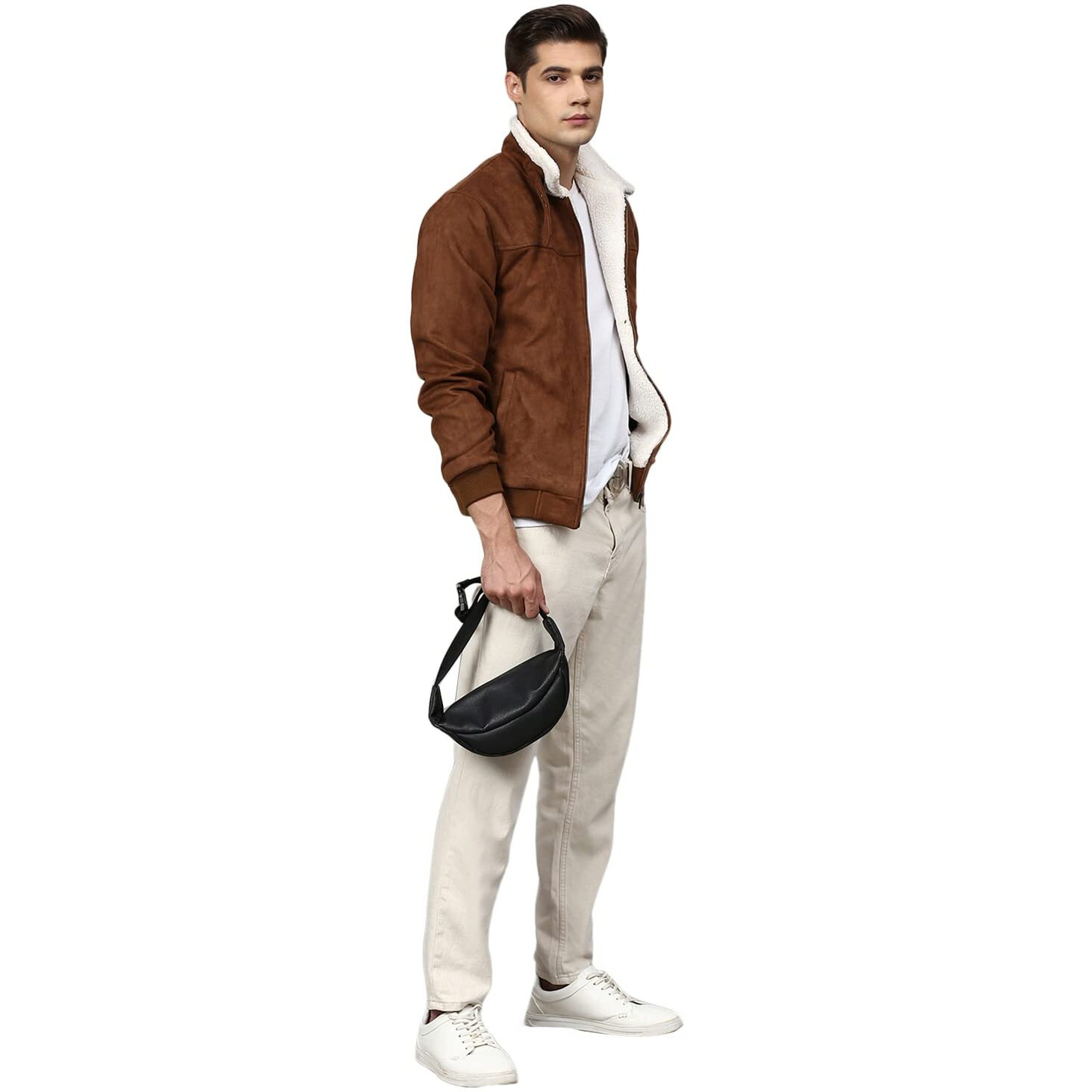 Campus Sutra Men's Standard Length Polyester A-Line Coat (AWCC22_CSMAWJK060TN_Brown_M)
