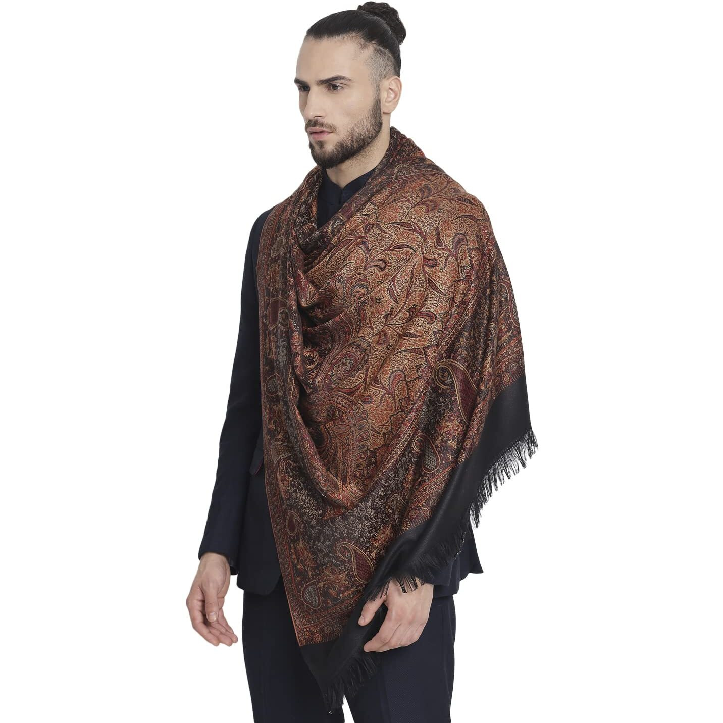 Pashtush Mens Jamawar Shawl, Faux Pashmina, Black