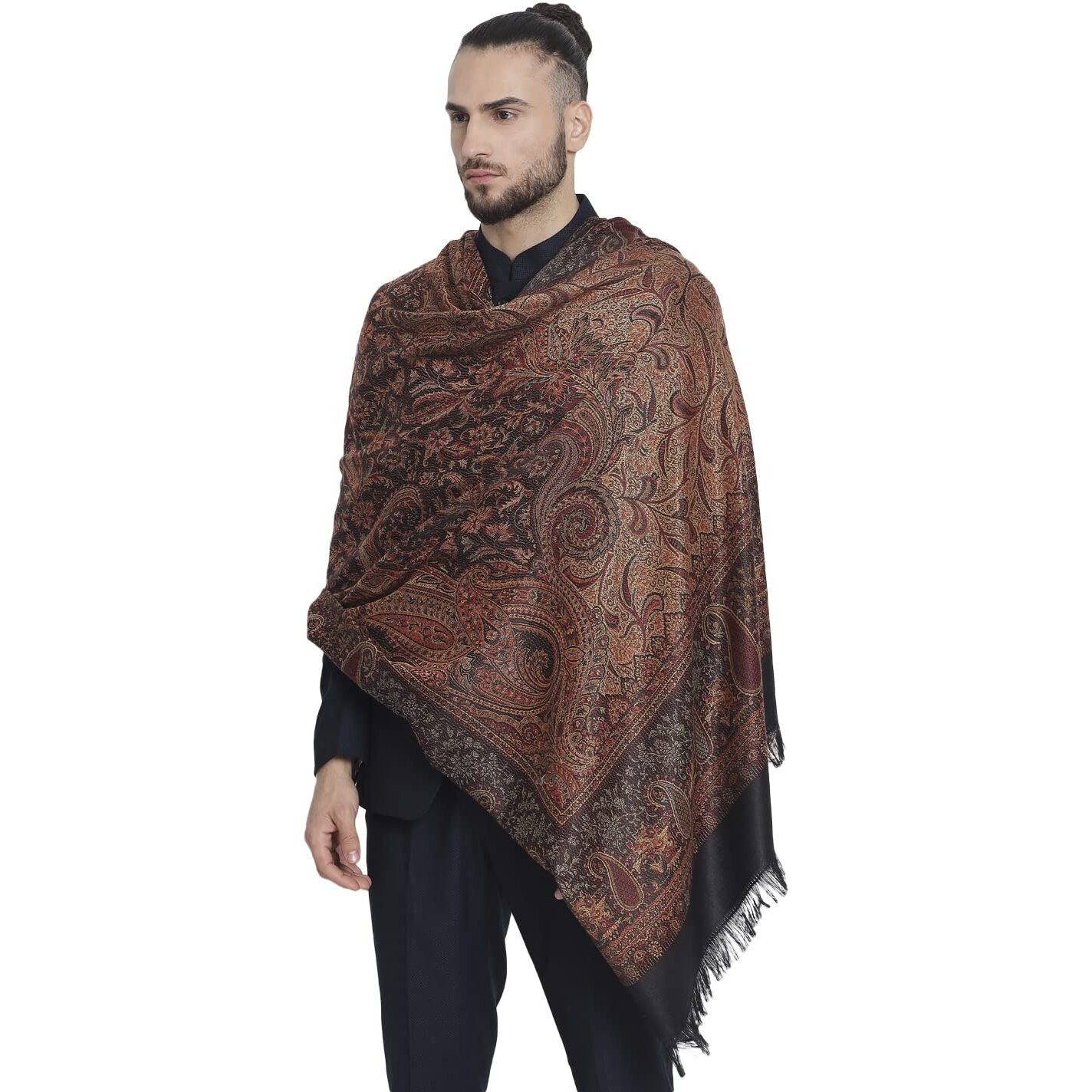 Pashtush Mens Jamawar Shawl, Faux Pashmina, Black