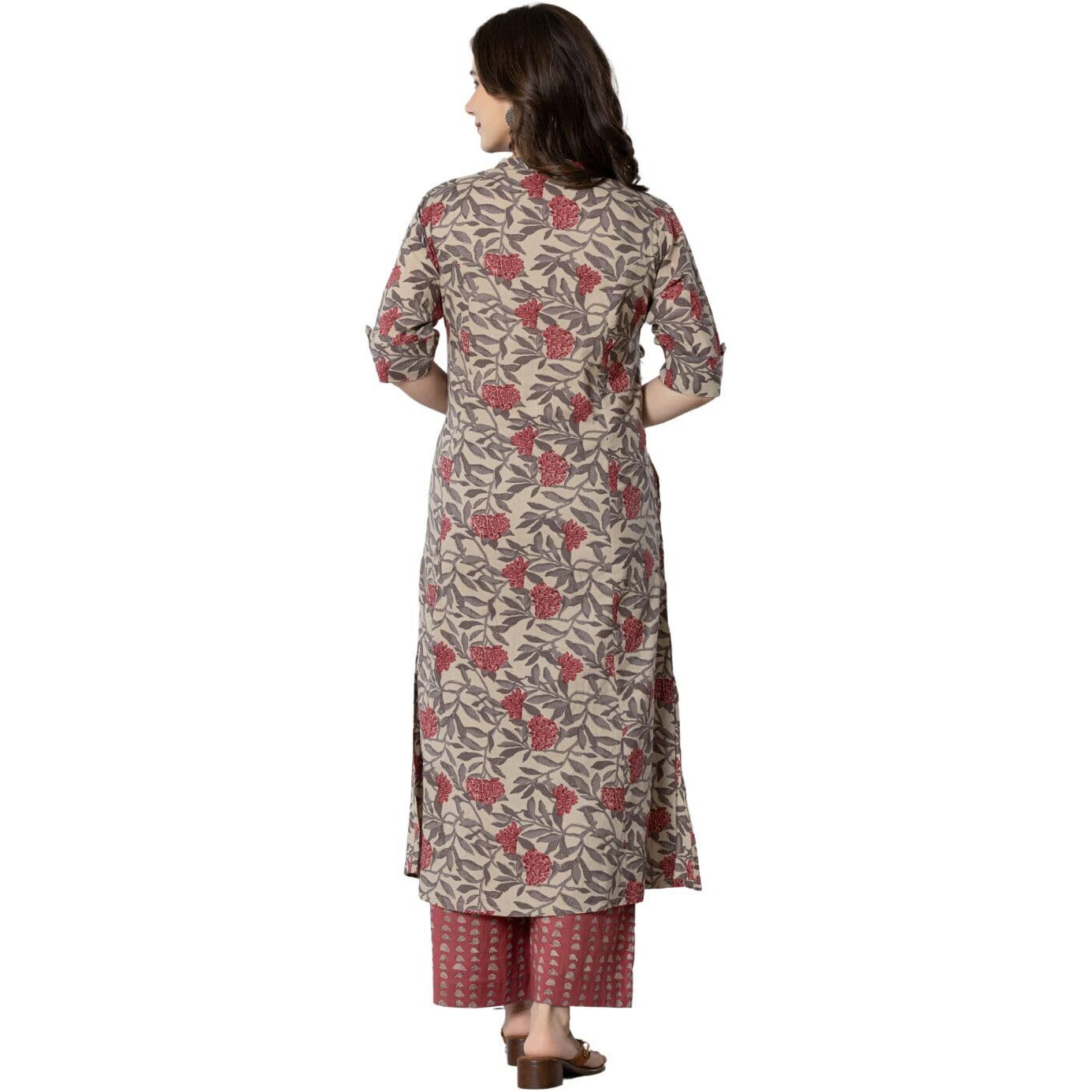 rytras Women's Cotton Printed A-Line Kurta with Palazzo Pant Set(Maroon,RYT583,3XL)