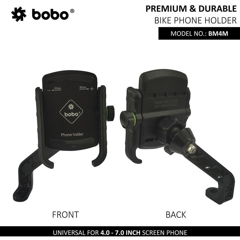 BOBO BM4M Jaw-Grip Mirror Mount Waterproof Bike/Motorcycle/Scooter Mobile Phone Holder Mount, Ideal for Maps and GPS Navigation (Black)