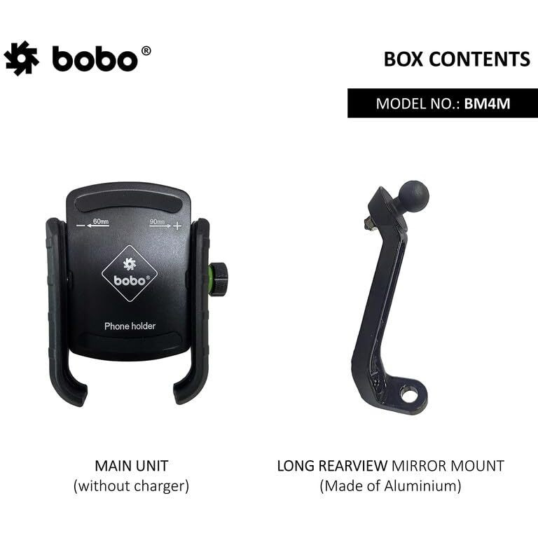 BOBO BM4M Jaw-Grip Mirror Mount Waterproof Bike/Motorcycle/Scooter Mobile Phone Holder Mount, Ideal for Maps and GPS Navigation (Black)