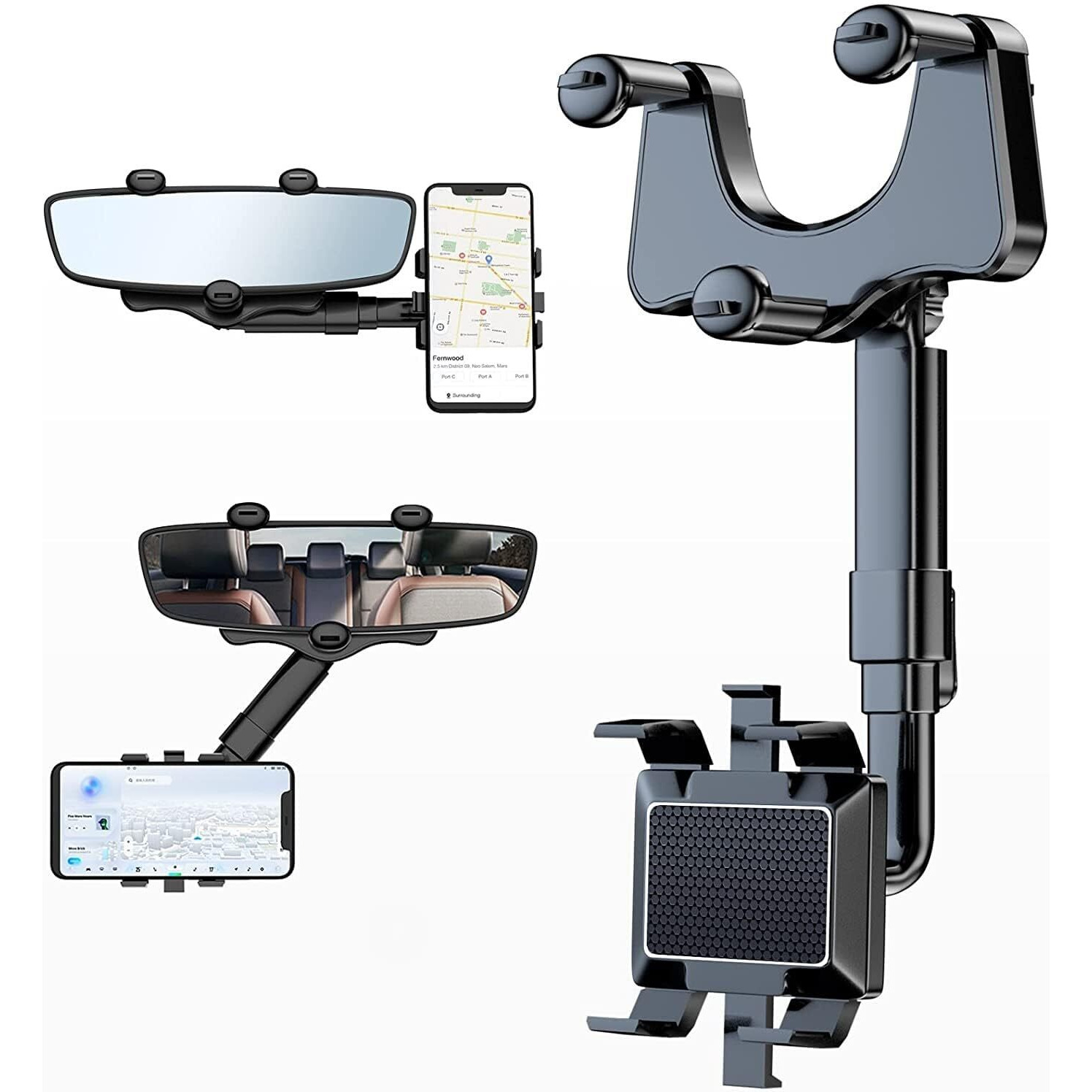 Sounce 360 Rotatable and Retractable Car Phone Holder Multifunctional Car Rearview Mirror Phone Holder, 360 Degree Rotatable Rear View Mirror Phone Mount, for All Mobile Phones