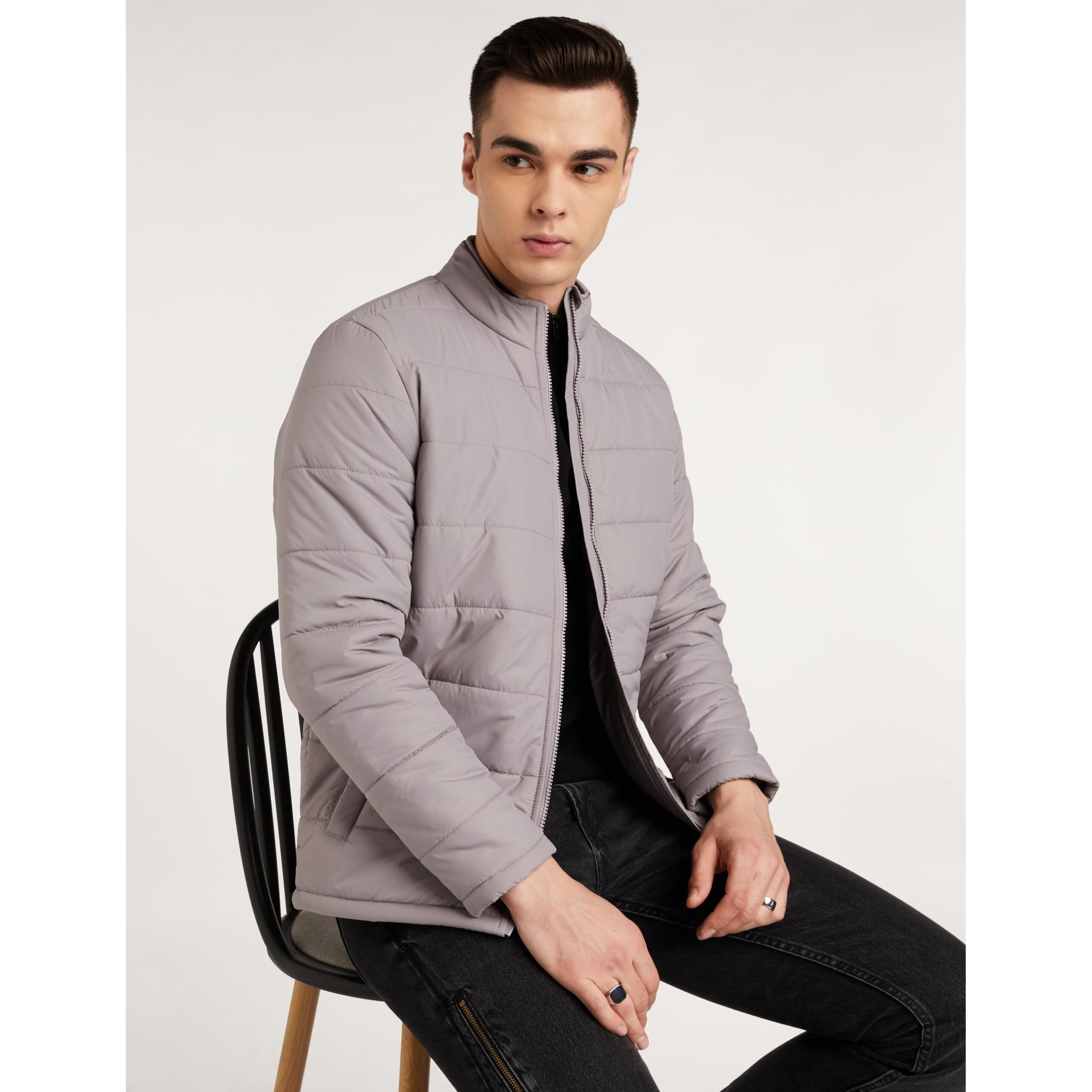 Amazon Brand - Symbol Men's Solid Full Sleeves Regular Fit Bomber Standard Length Jacket (AZ-TR-AW03_Stone Grey_L)