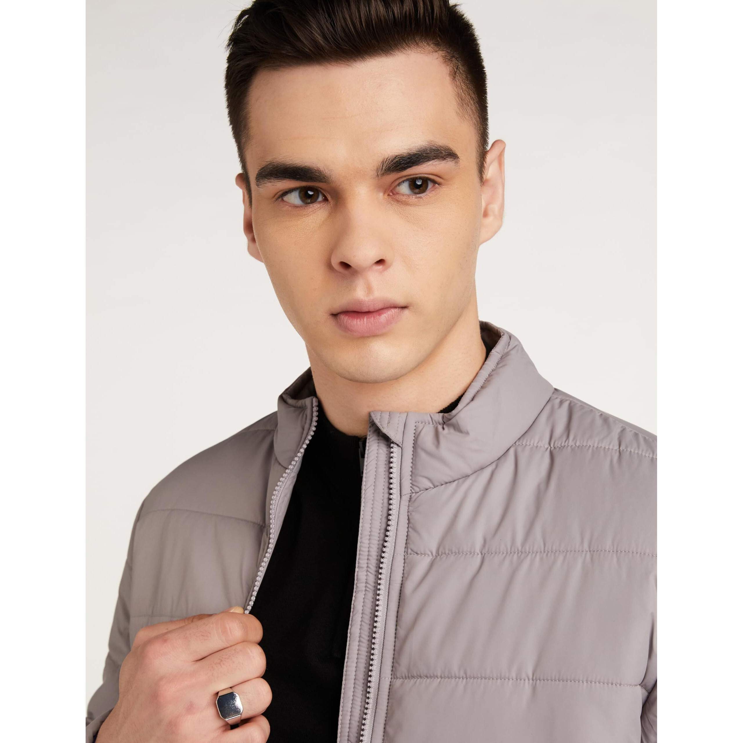 Amazon Brand - Symbol Men's Solid Full Sleeves Regular Fit Bomber Standard Length Jacket (AZ-TR-AW03_Stone Grey_L)