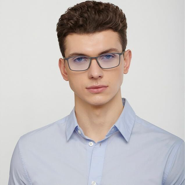 LENSKART BLU | Zero Power Bluecut & Antiglare Computer Eyeglasses | Gaming Glasses | Grey Full Rim Rectangle | For Men & Women | Medium | LB E13527