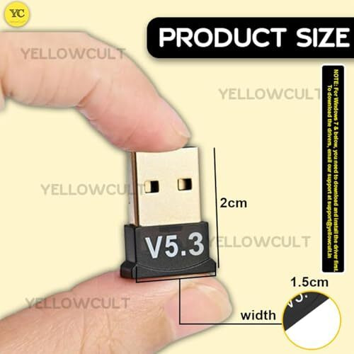 YellowCult USB Bluetooth Adapter, 5.3 Bluetooth Adapter for PC, Bluetooth Dongle Receiver & Transmitter for Laptop CPU Keyboard Mouse Headphone Speakers Printer, Plug & Play for Windows 11/10/8.1