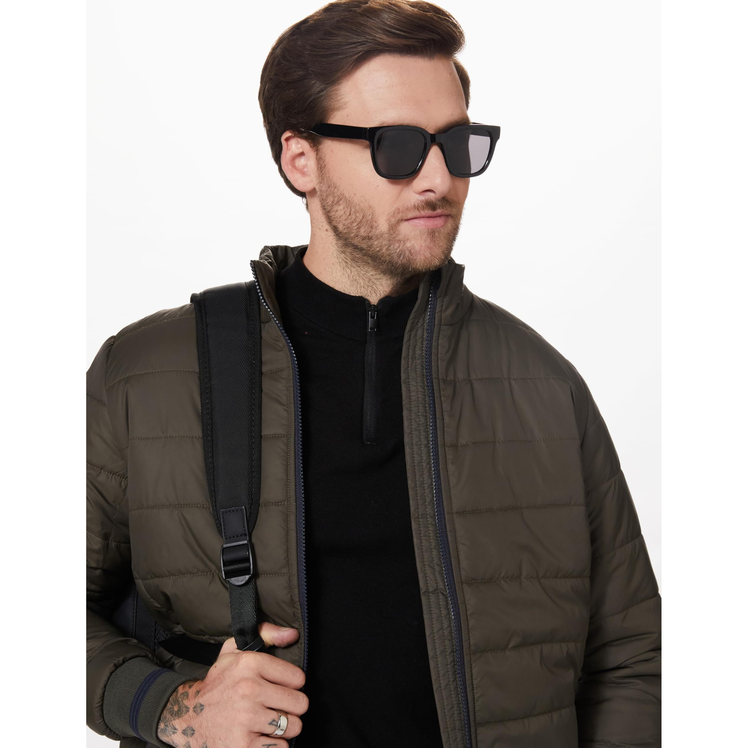 Amazon Brand - Symbol Men's Quilted Bomber Winter Jacket with Band Collar (AW20-QB-SY-05_Olive_M_Olive_M)