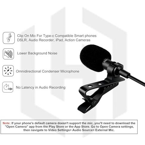 HUMBLE HB-C01 Lavalier Lapel Condenser Mic for Android, USB Type C Microphone for YouTube Vlogging Facebook Interview Livestream Video Recording and All(1.5 Meter)