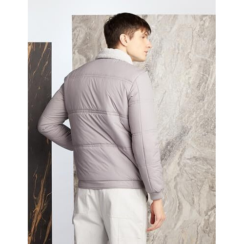 Amazon Brand - INKAST Men's Solid Full Sleeves Regular Fit Polyester Short Length Bomber Jacket (AW23-IN-JK-43_Stone Grey_Large)