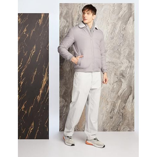 Amazon Brand - INKAST Men's Solid Full Sleeves Regular Fit Polyester Short Length Bomber Jacket (AW23-IN-JK-43_Stone Grey_Large)