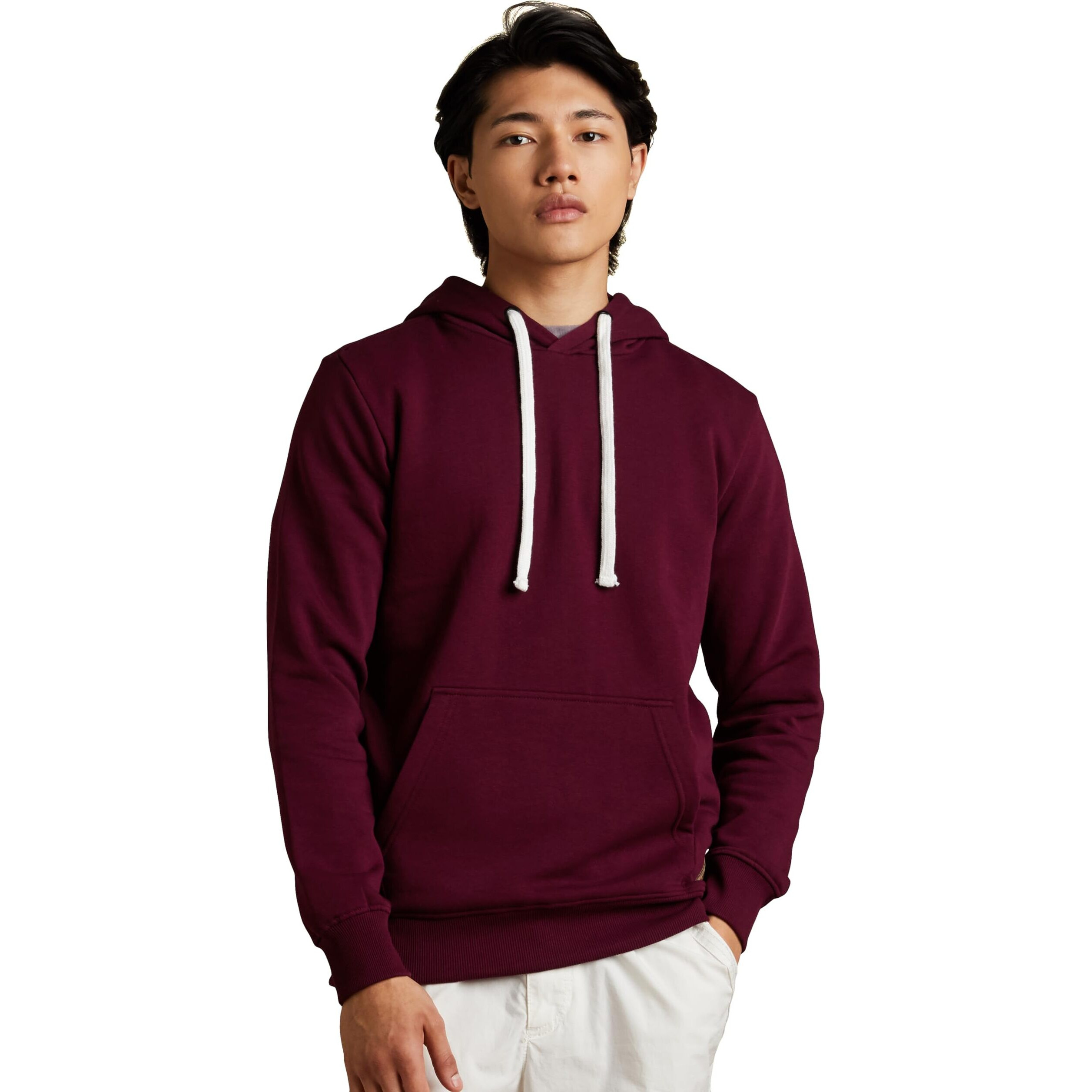 Amazon Brand - Symbol Men's Cotton Blend Neck Hooded Sweatshirt (AW18MNSSW02_Beetroot_L)