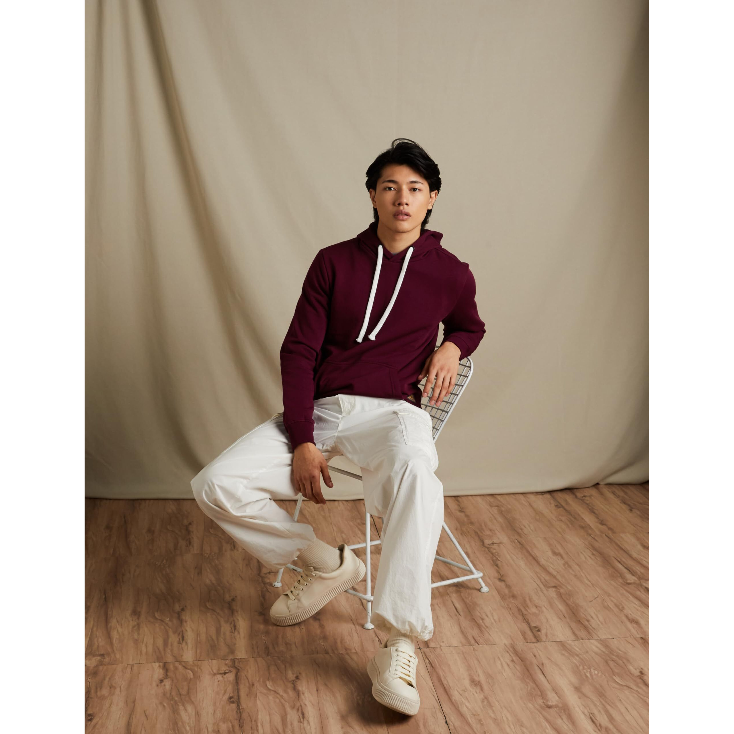 Amazon Brand - Symbol Men's Cotton Blend Neck Hooded Sweatshirt (AW18MNSSW02_Beetroot_L)
