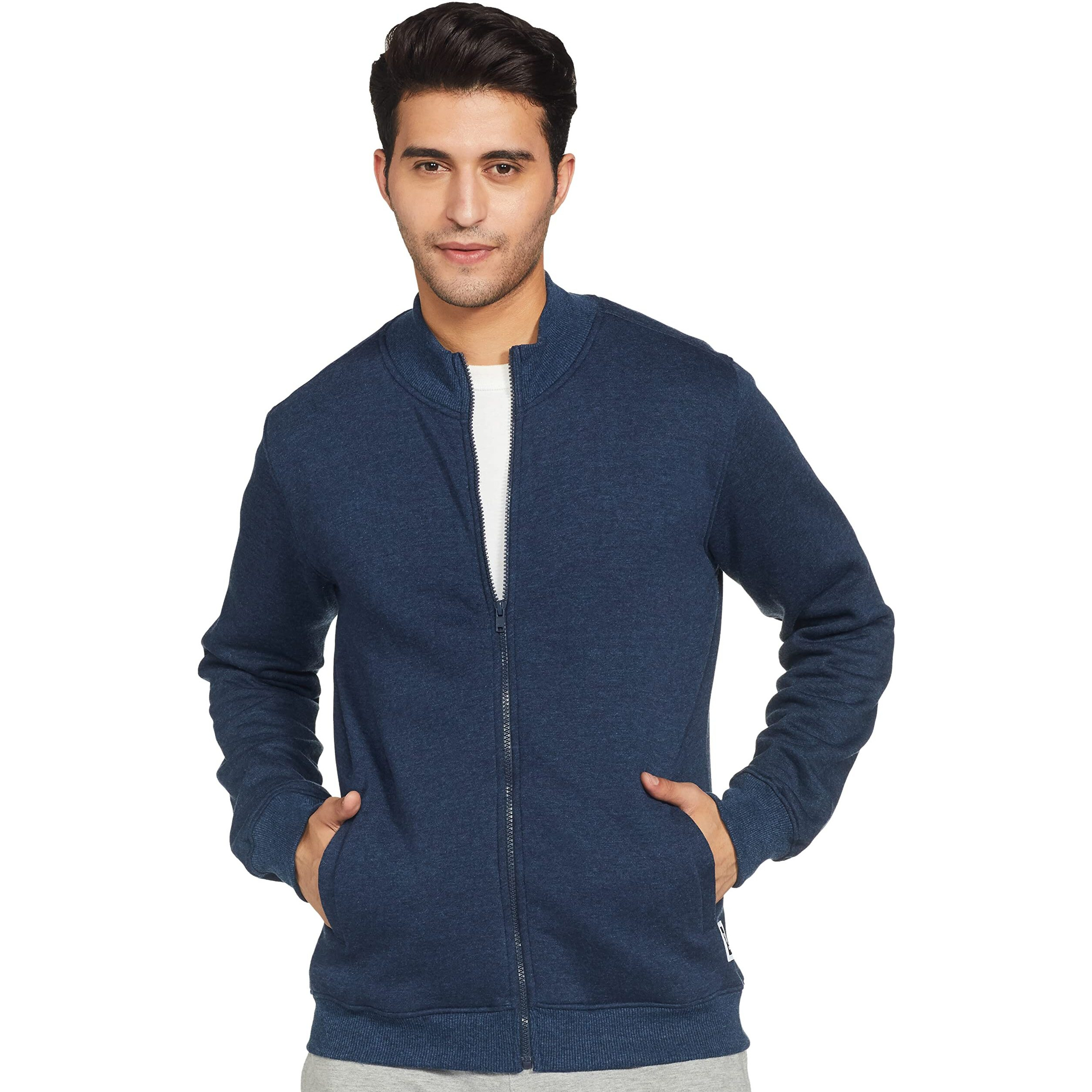 Amazon Brand - Symbol Men's Cotton Blend High Neck Fleece Sweatshirt Iris Navy Mel M