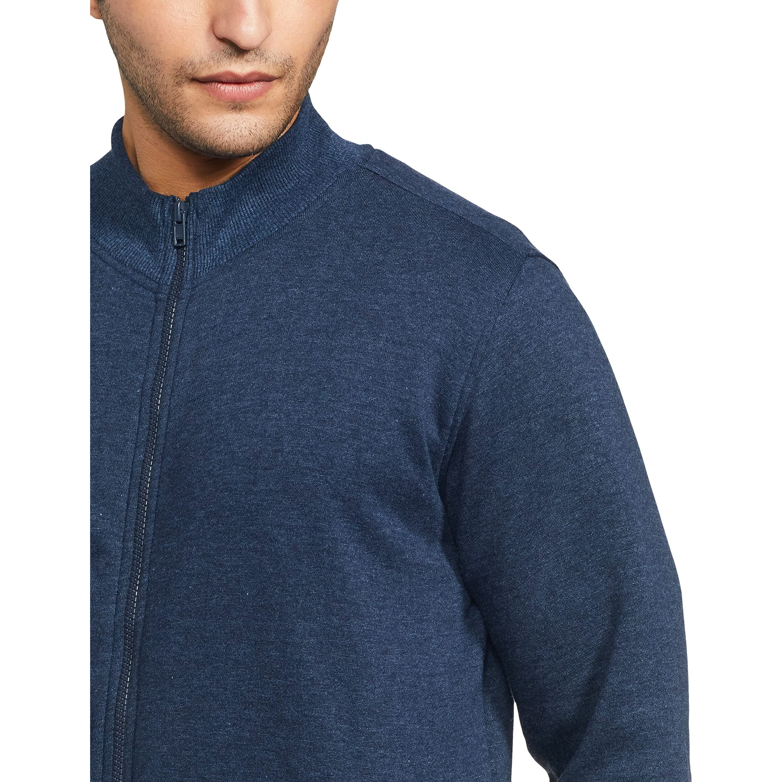 Amazon Brand - Symbol Men's Cotton Blend High Neck Fleece Sweatshirt Iris Navy Mel M