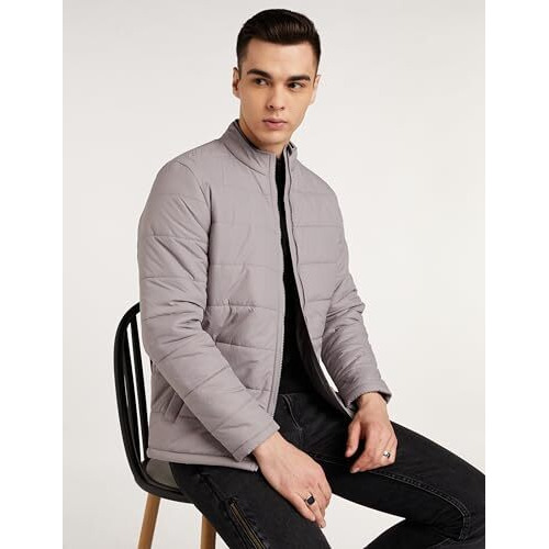 Amazon Brand - Symbol Men's Solid Full Sleeves Regular Fit Bomber Standard Length Jacket (AZ-TR-AW03_Stone Grey_XL)