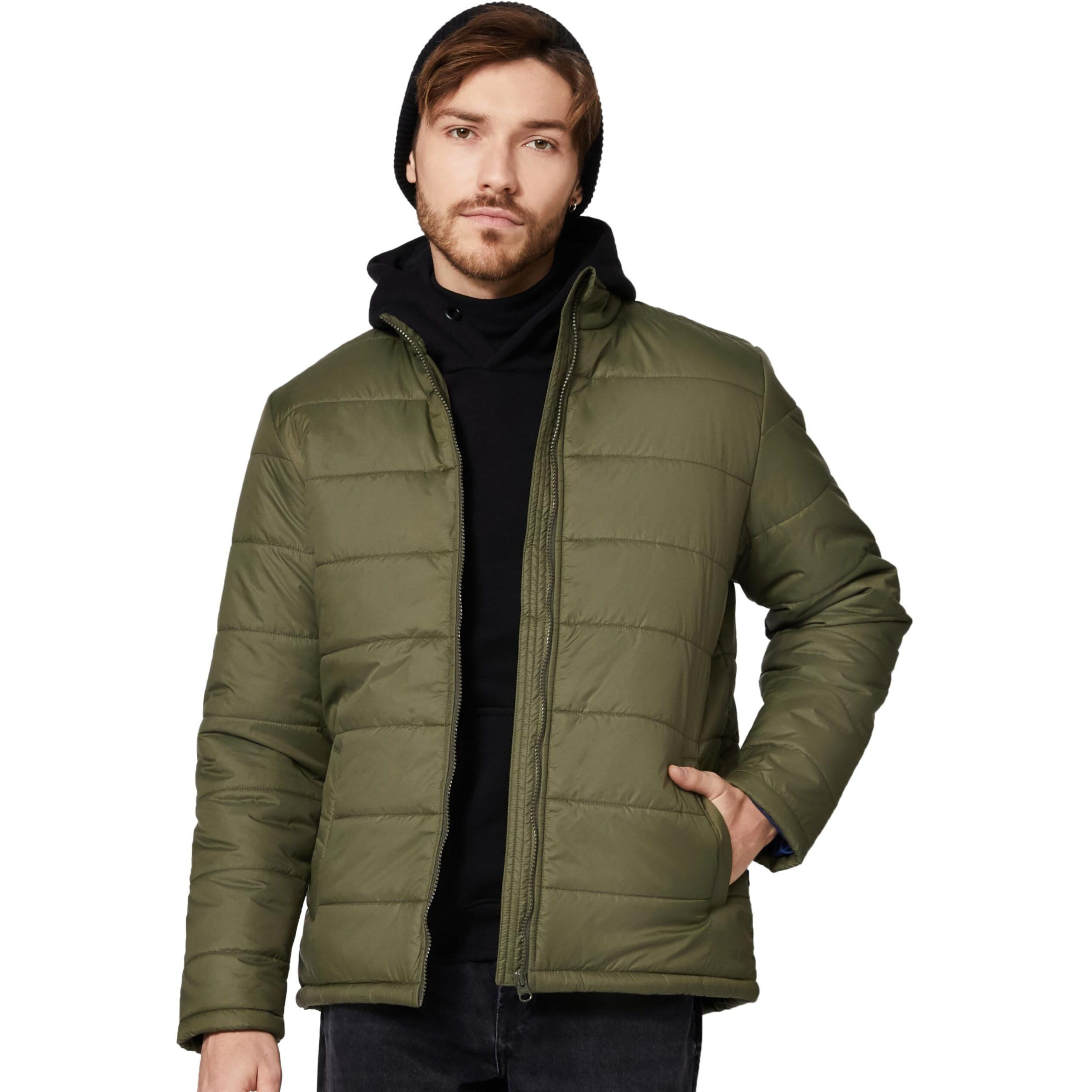 Amazon Brand - Symbol Men's Solid Full Sleeves Regular Fit Bomber Standard Length Jacket (AZ-TR-AW03_Mount olive_M_Mount Olive_M)