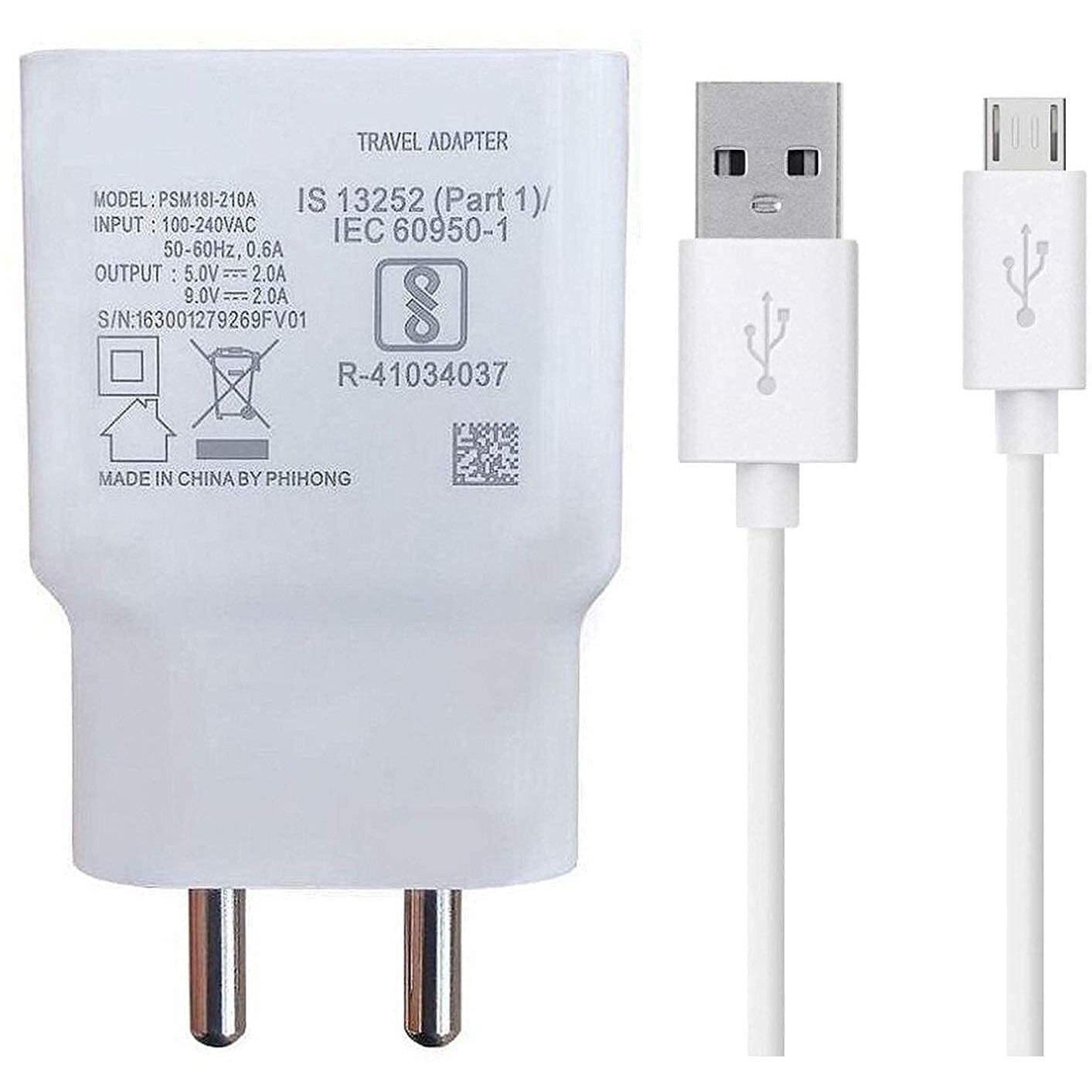 Fast Charger for All Vivo Mobile Y21L Y51L V7 Y6 VIVO V11 PRO V11 PRO Vivo V5 Vivo V15 Pro, V7 Plus, Y81, Y93, Z1 Pro, S1, U10, V15 Pro, Y15 2019, V15, Y17, Y12, Y90, V11 Pro, Y91, Y91i, V9, Y91, Y95 Charger with 1 M Micro USB Data Charging Cable [2.4 Amp -- White]