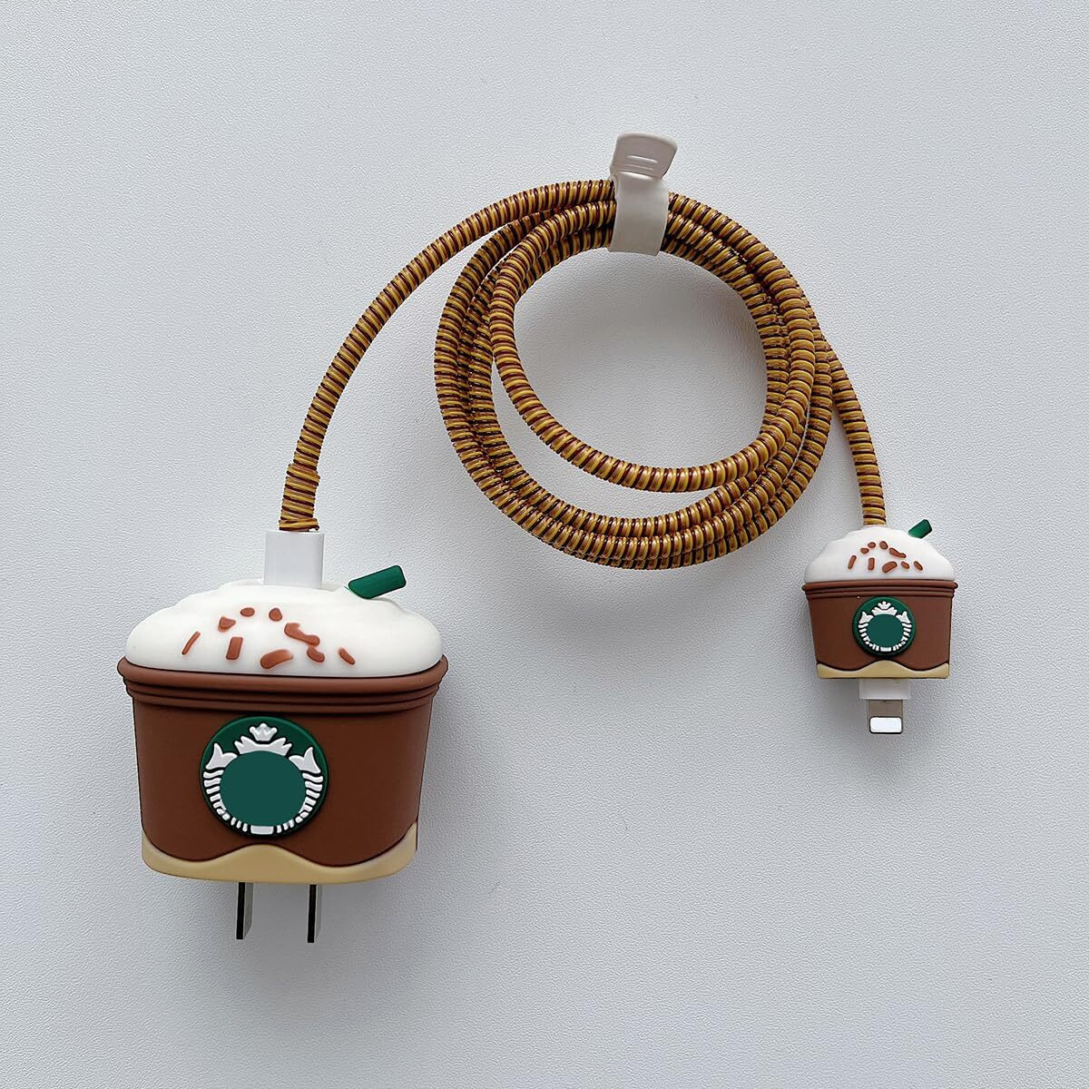 EDNITA Cable Protector with 3D Cute Pattern for iPhone Charger only 18W & 20W | Data Line Wire Saver Charging Cable Charger Protective Cable Full Protection Set of - 1 (Starbuck)