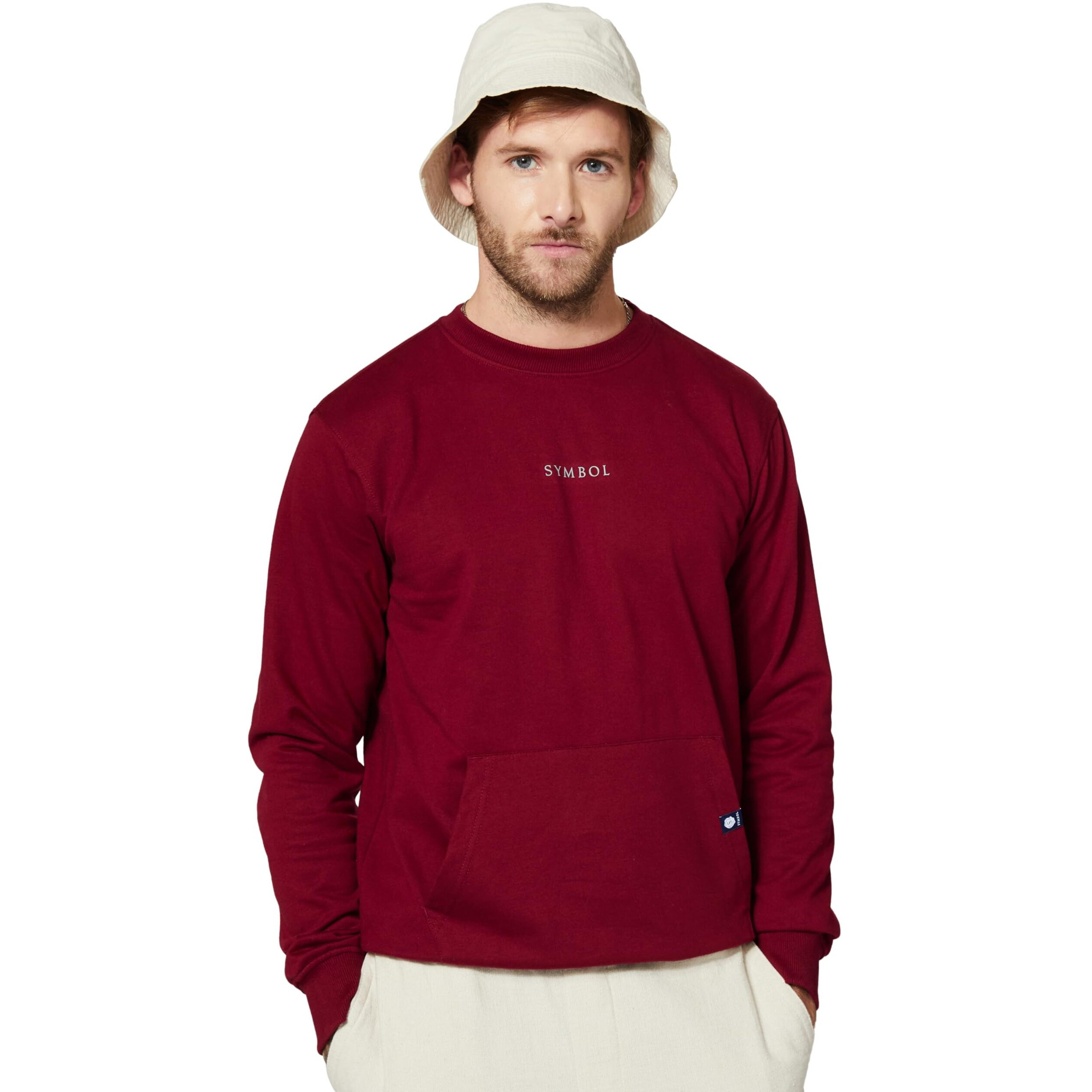 Amazon Brand - Symbol Men's Regular Cotton Blend Crew Neck Sweatshirt(SY-A22-SW-16_Vintage Maroon_L_Vintage Maroon_L)