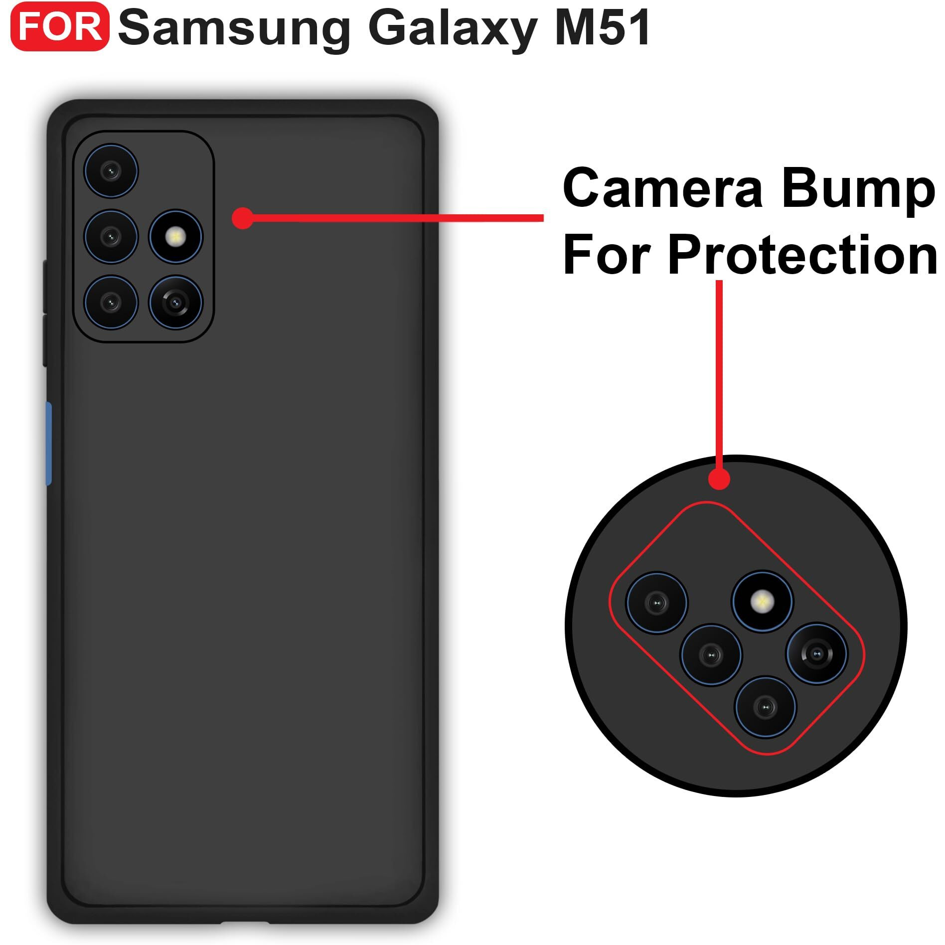 CEDO Samsung Galaxy M51 Back Cover | Camera Bump Protection & Ultra Slim | Matte Soft Silicon Shock Proof Rubberised Back Case Cover (Black)