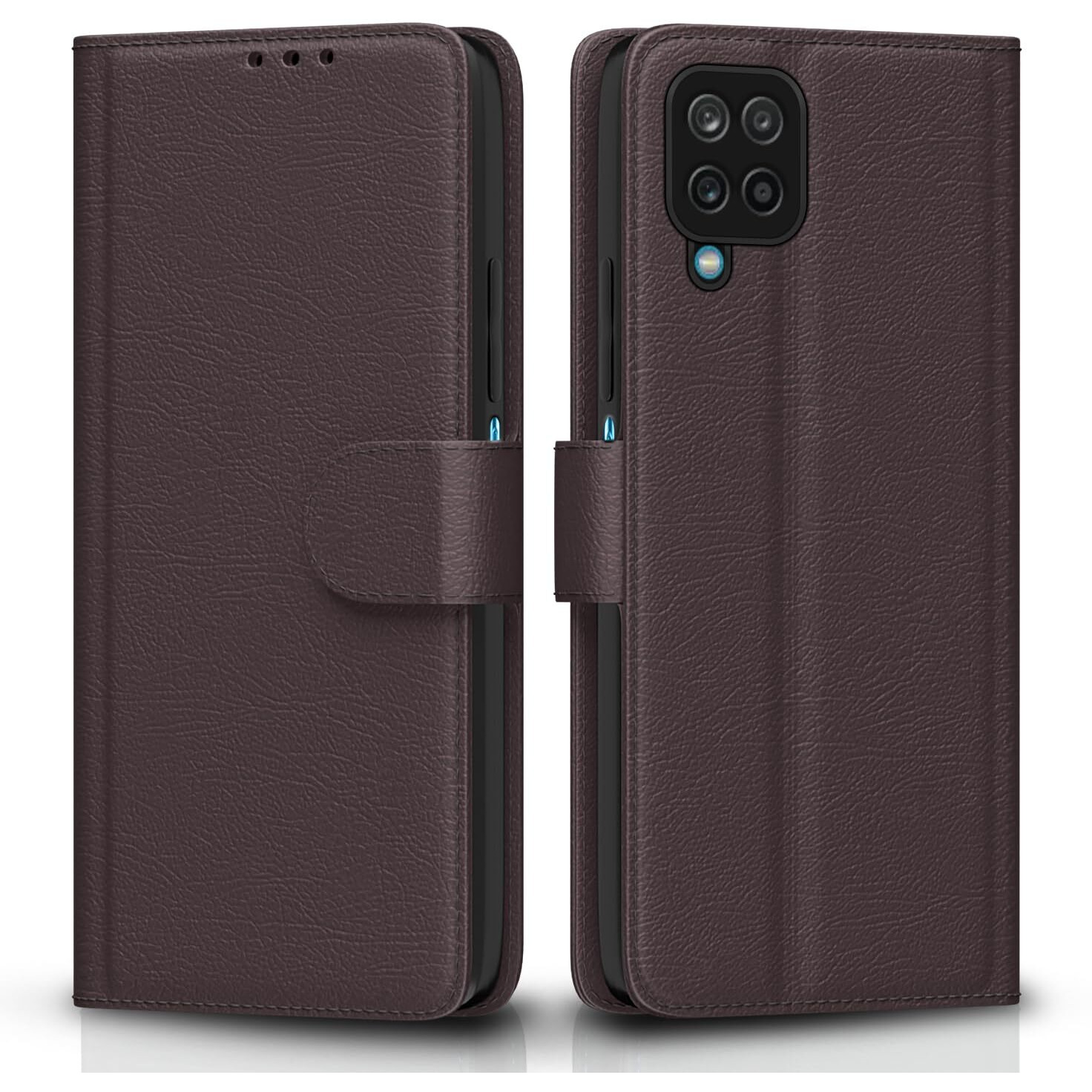 Pikkme Flip Cover Leather Finish | Inside TPU with Card Pockets | Wallet Stand and Shock Proof | Complete Protection Flip Case for Samsung Galaxy M12 / F12 / A12(Coffee)
