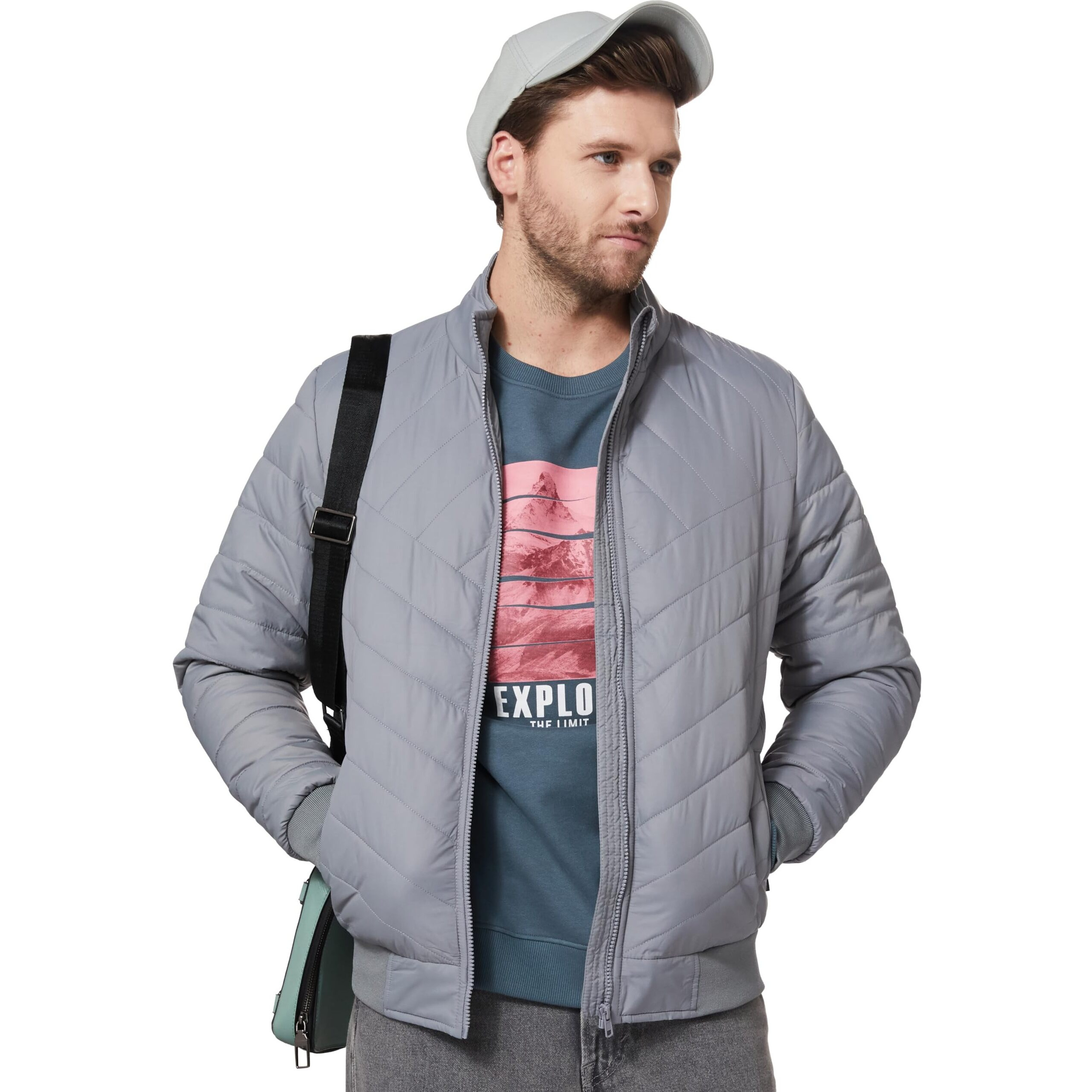 Amazon Brand - Symbol Polyester Men's Band Collar Standard Length Jacket (Aw21-Sy-Ql-154_M_D Grey 1_Medium)
