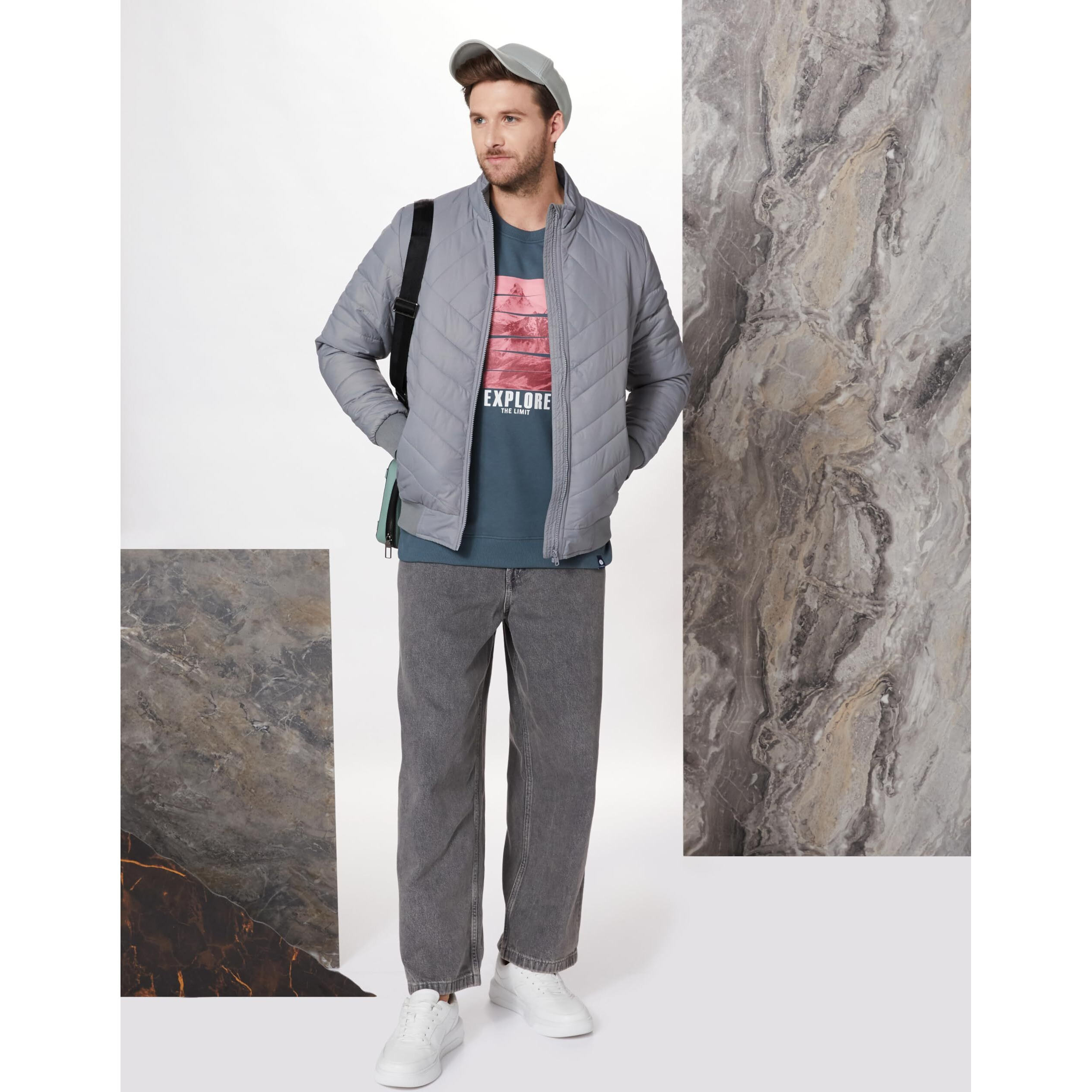 Amazon Brand - Symbol Polyester Men's Band Collar Standard Length Jacket (Aw21-Sy-Ql-154_M_D Grey 1_Medium)