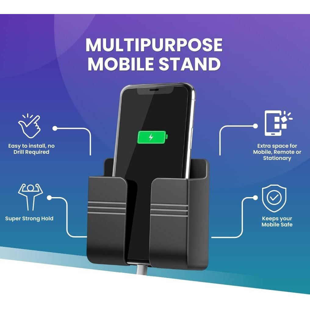 ZedGear Wall Mounted Mobile Holder Storage Case for Remote with Charging Port & Adjustable Viewing Angle Mobile Stand/Multi Purpose Stand - Black (Pack of 3)