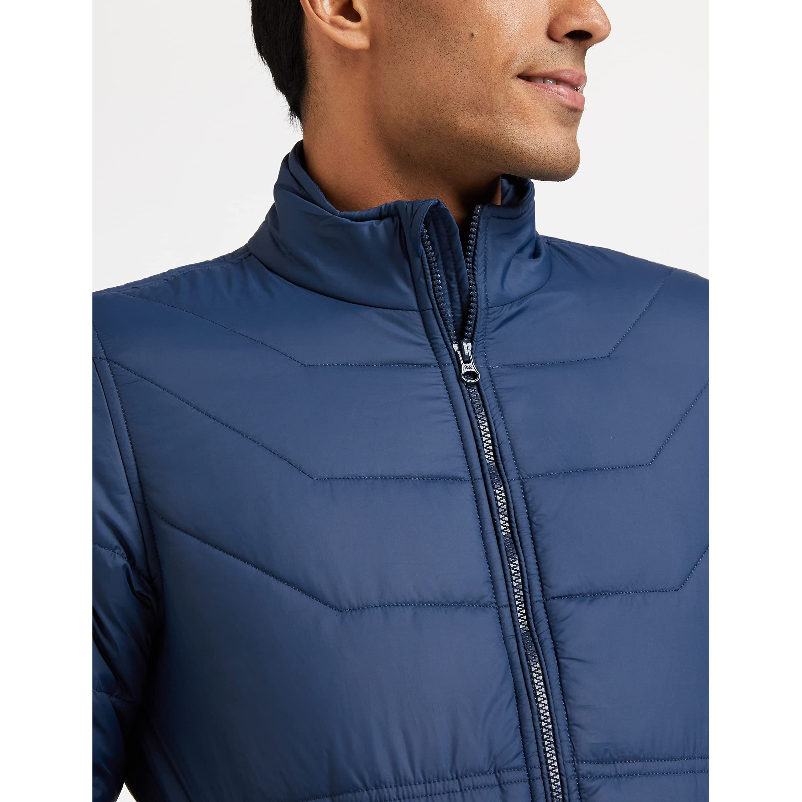Amazon Brand - Symbol Men's Polyester Solid Standard Length Bomber Jacket (Aw20-Qb-Sy-01_Navy_M_Navy Blue_M)