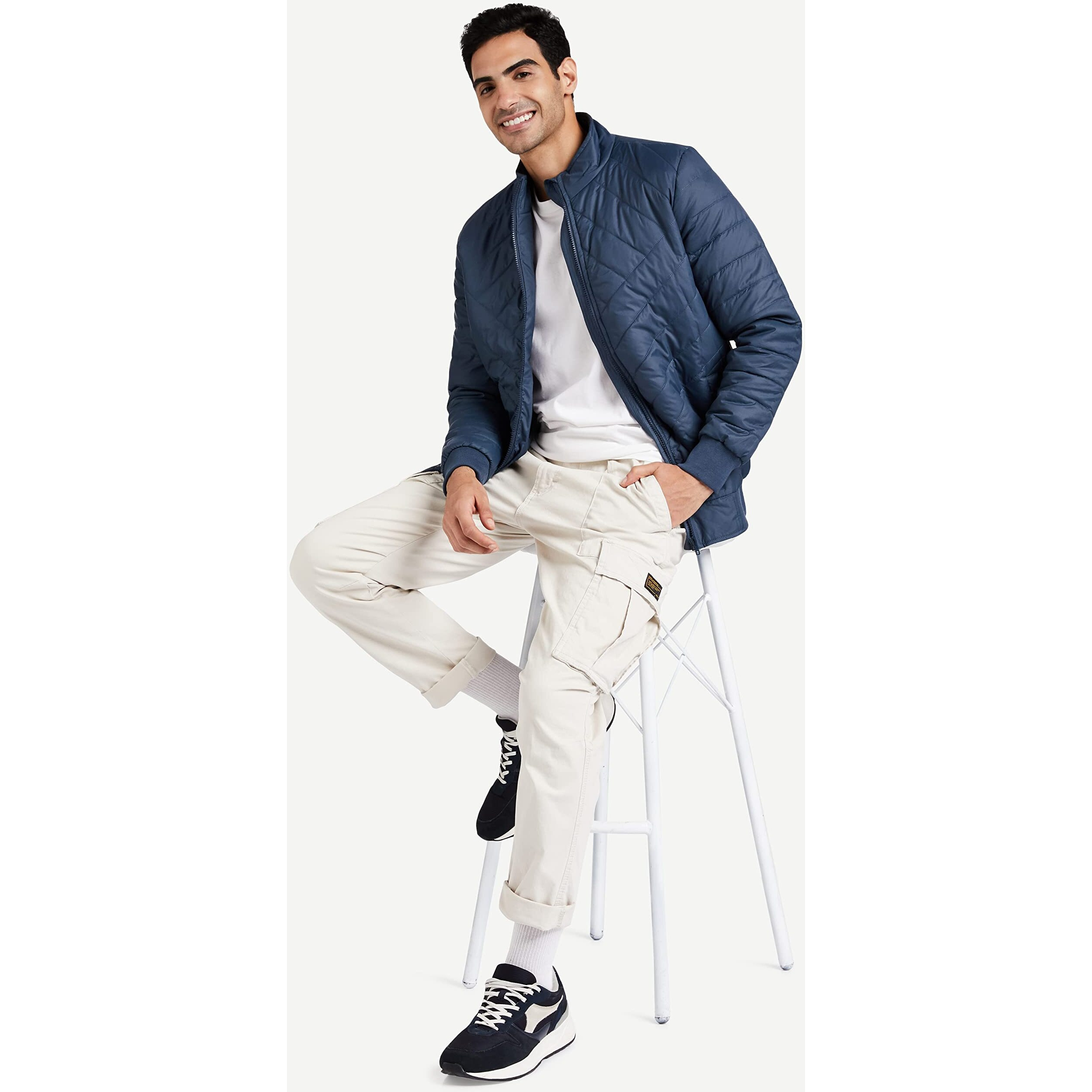 Amazon Brand - Symbol Men's Solid Full Sleeves Regular Fit Bomber Jacket Airforce Blue M