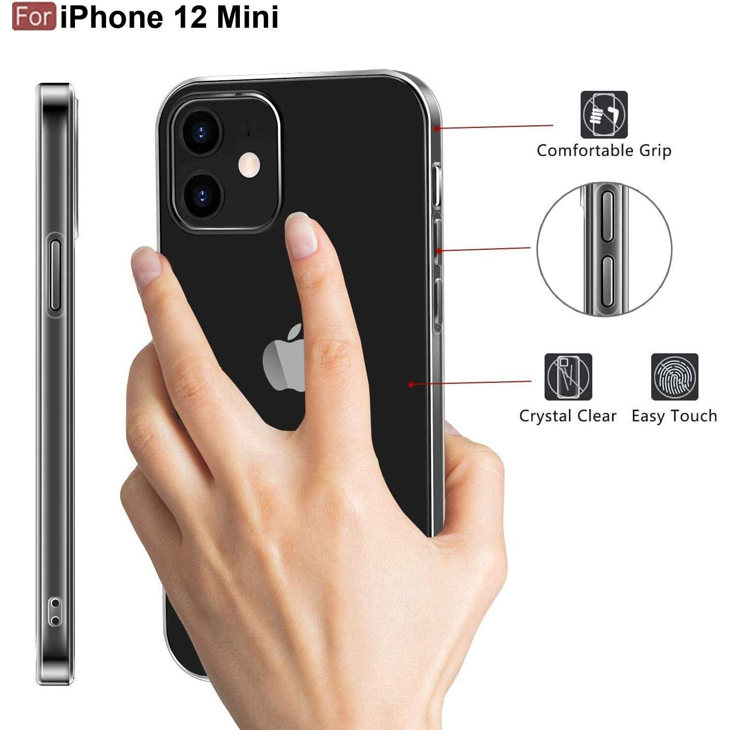 Prolet Case for iPhone 12 Mini Case Clear Transparent Shockproof Protective Phone Soft Silicone Slim Cover for iPhone 12 Mini (Transparent)