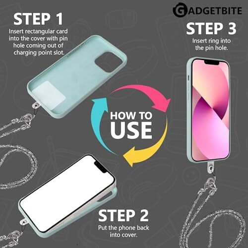 GadgetBite Diamond Charm Phone Lanyard - Cross body lanyard, Mobile Holder Strap, Hands-Free Neck Hanging Chain Accessory, Compatible with iPhone & Most Smartphones, Charms for Phone Case.(Black)