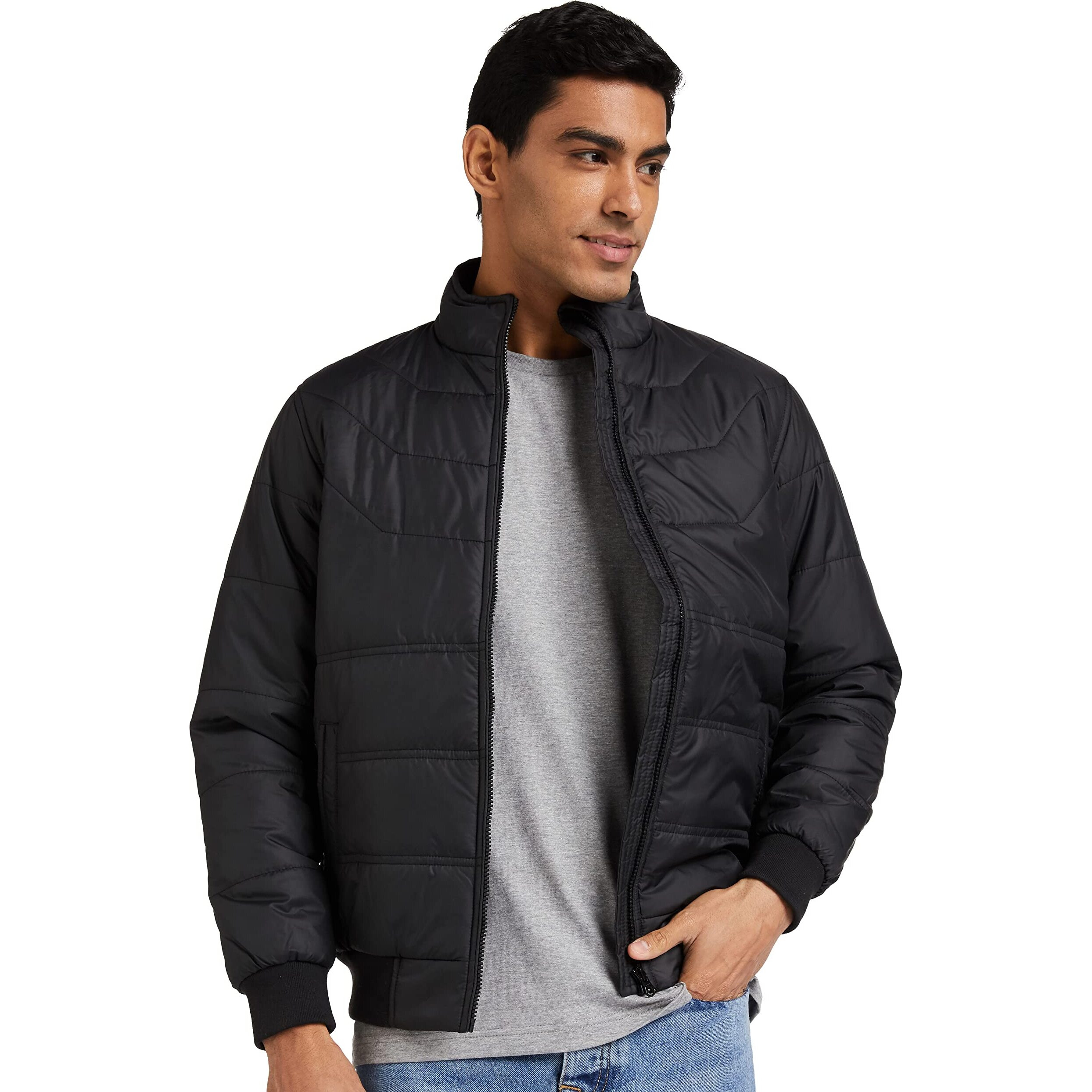 Amazon Brand - Symbol Polyester Men's Bomber Standard Length Jacket (Aw20-Qb-Sy-01_Black_Medium)