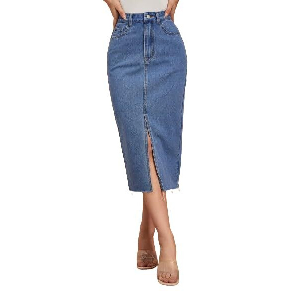 BLACKX Denim Skirt for Women| Short Denim Skirt for Women| Denim Slit Skirt for Women - 1003 (in, Alpha, 2XL, Blue)