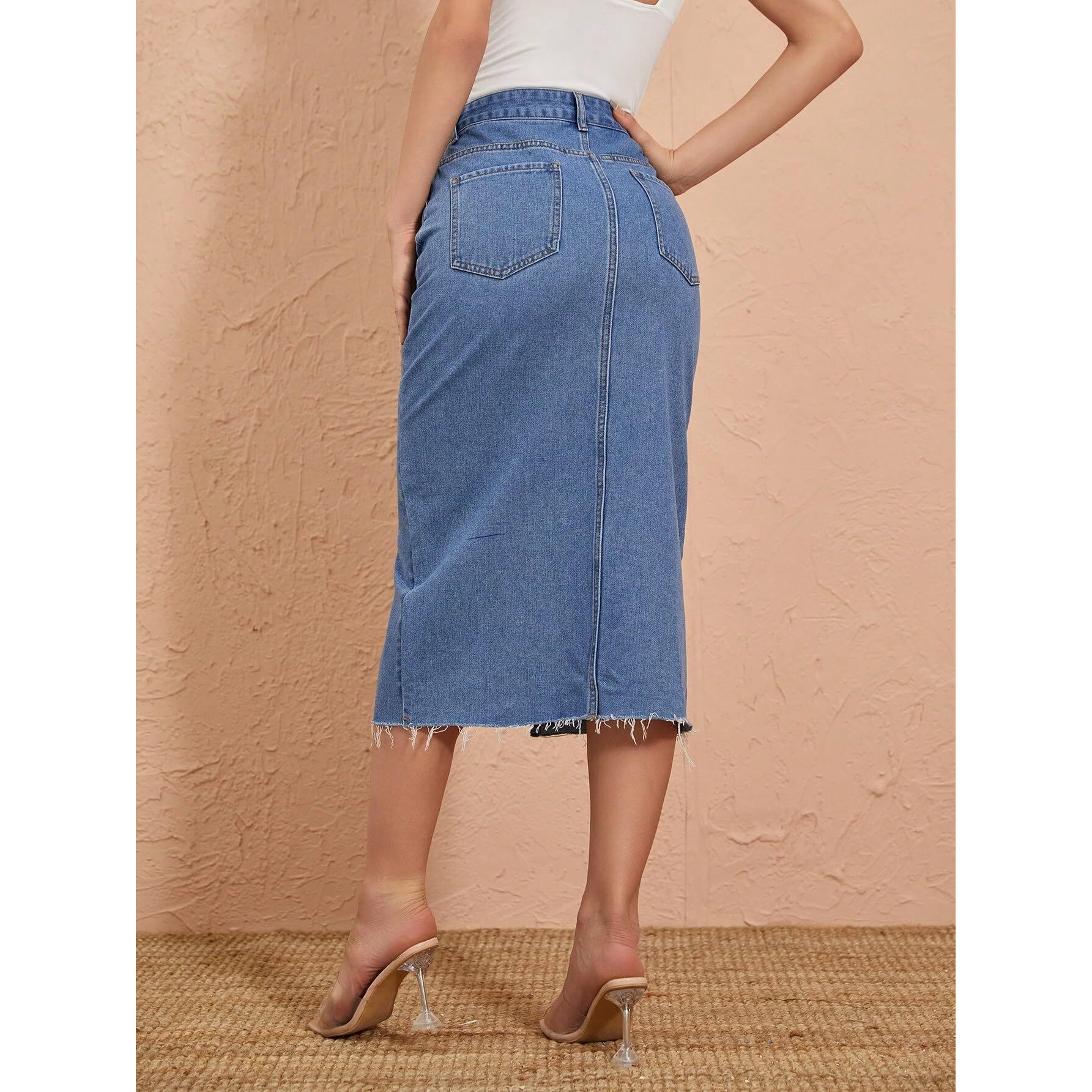 BLACKX Denim Skirt for Women| Short Denim Skirt for Women| Denim Slit Skirt for Women - 1003 (in, Alpha, 2XL, Blue)