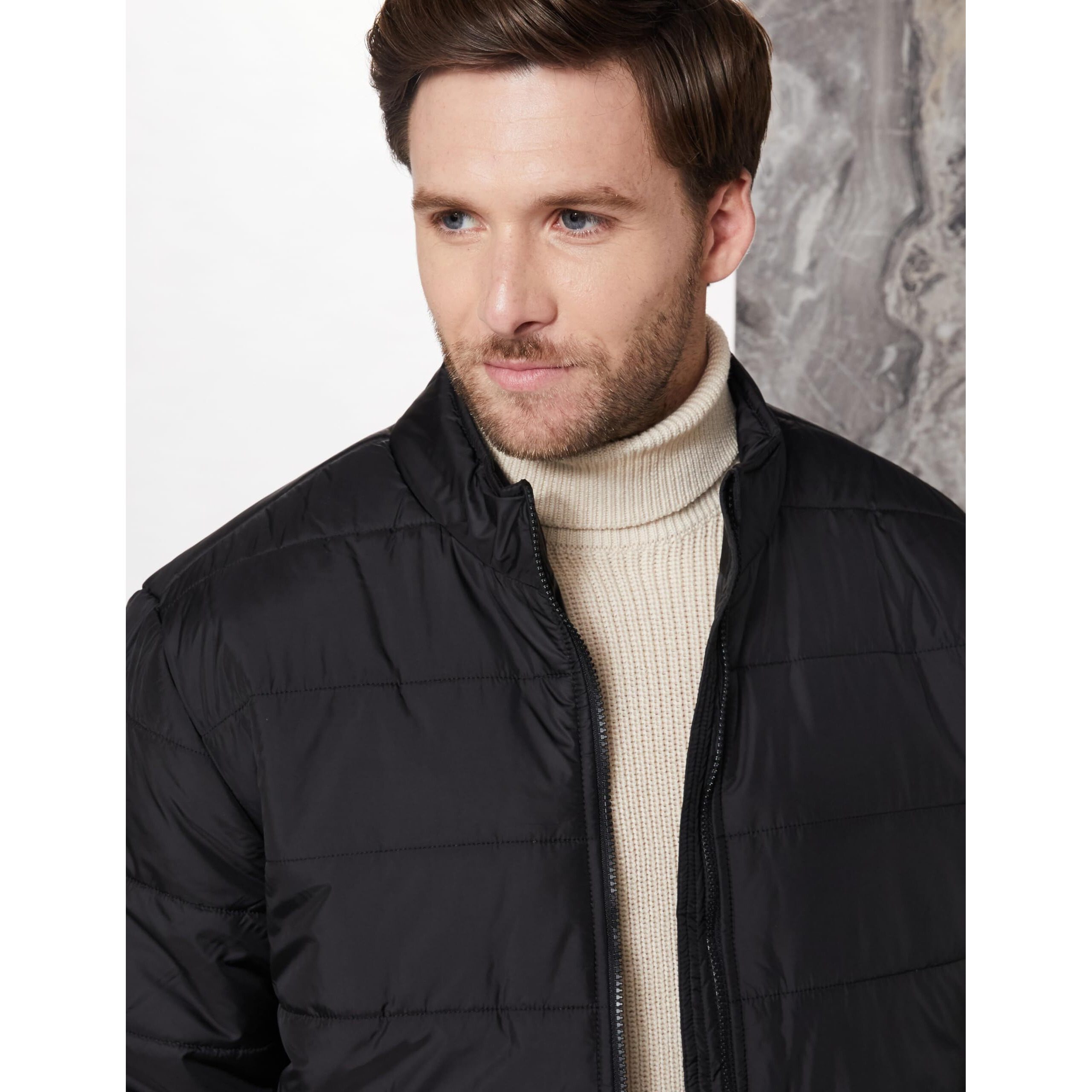 Amazon Brand - Symbol Men's Solid Full Sleeves Regular Fit Bomber Standard Length Jacket (AZ-TR-AW03_Black_L)