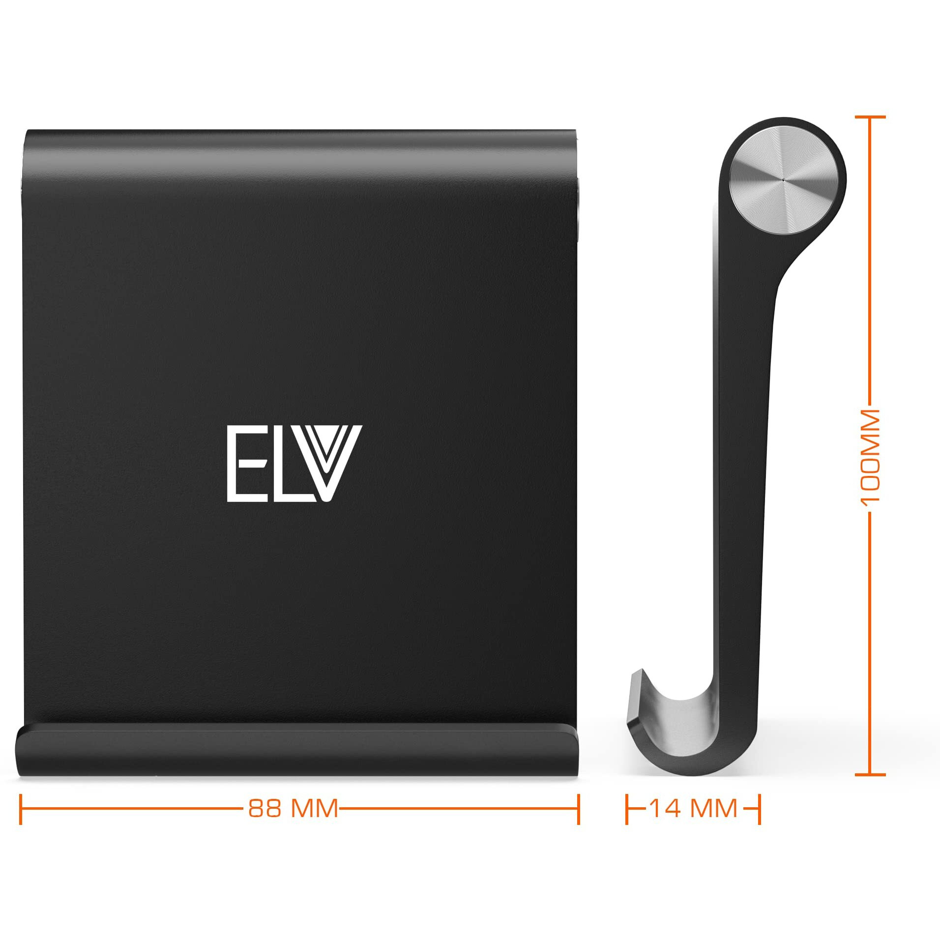 Elv Foldable, Portable, Tablet/Phone Stand. Compatible Phone Holder for iPhone, Android, Samsung, OnePlus, Xiaomi, Oppo, Vivo, Asus. Perfect for Bed,Office, Home,Gift and Desktop (Black)