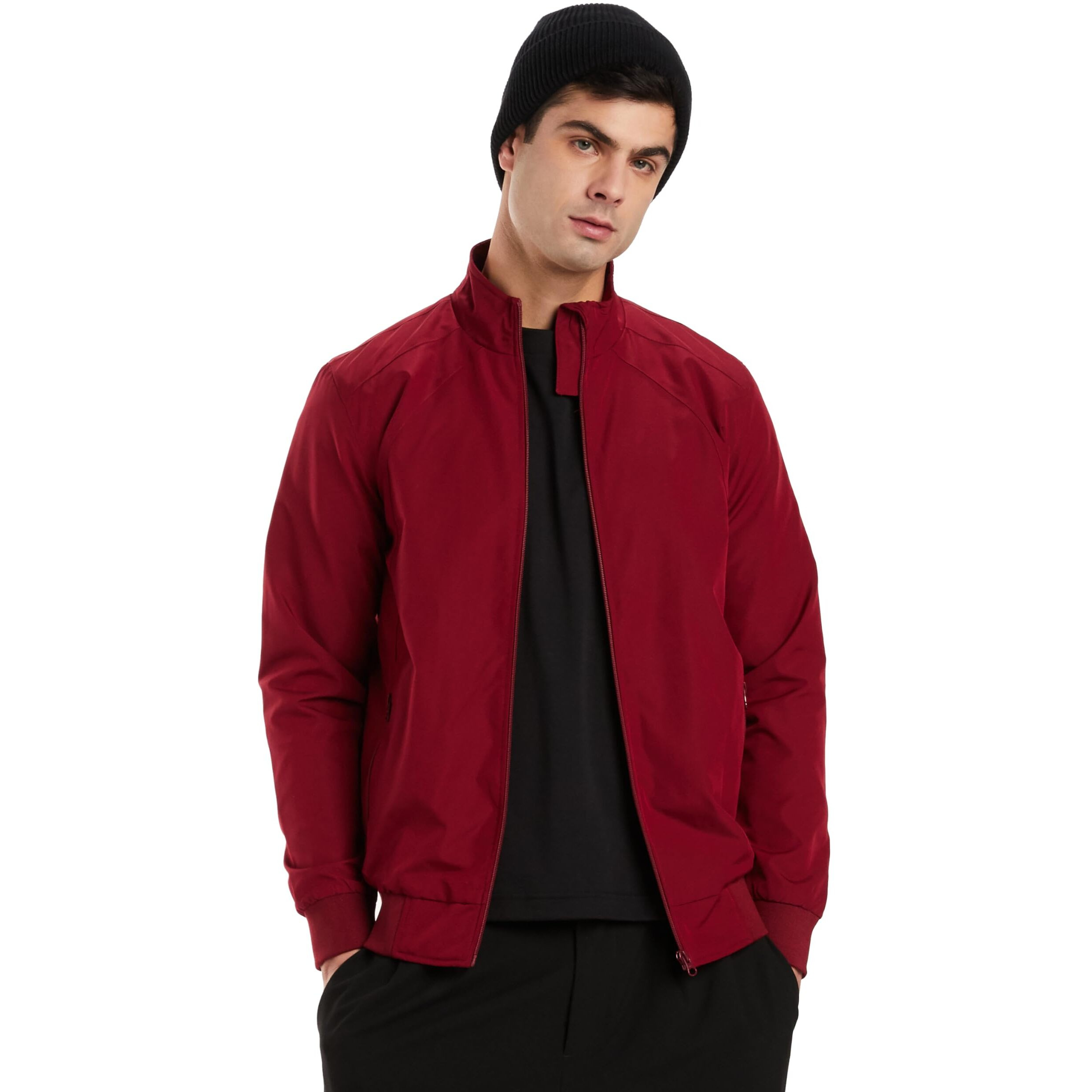 Amazon Brand - Symbol Men's Polyester Light Weight Casual Lined Standard Length Jacket Maroon 2XL