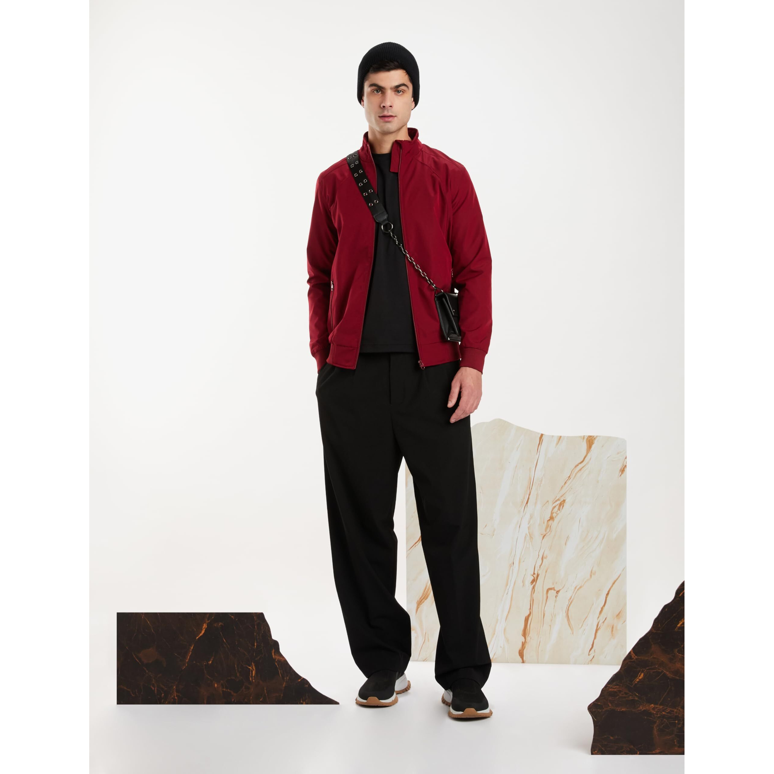 Amazon Brand - Symbol Men's Polyester Light Weight Casual Lined Standard Length Jacket Maroon 2XL