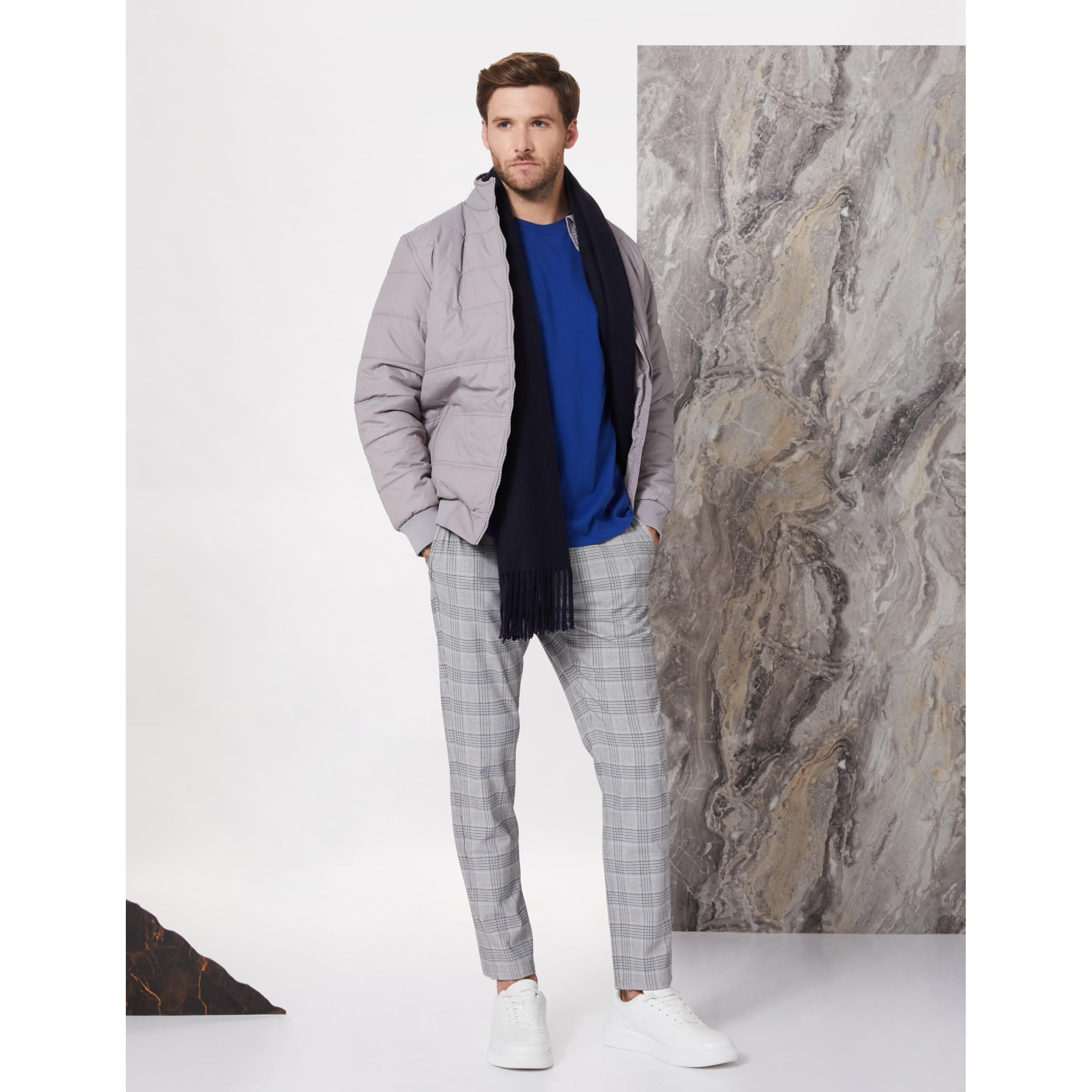 Amazon Brand - Symbol Polyester Men's Quilted Bomber Jacket Grey Medium
