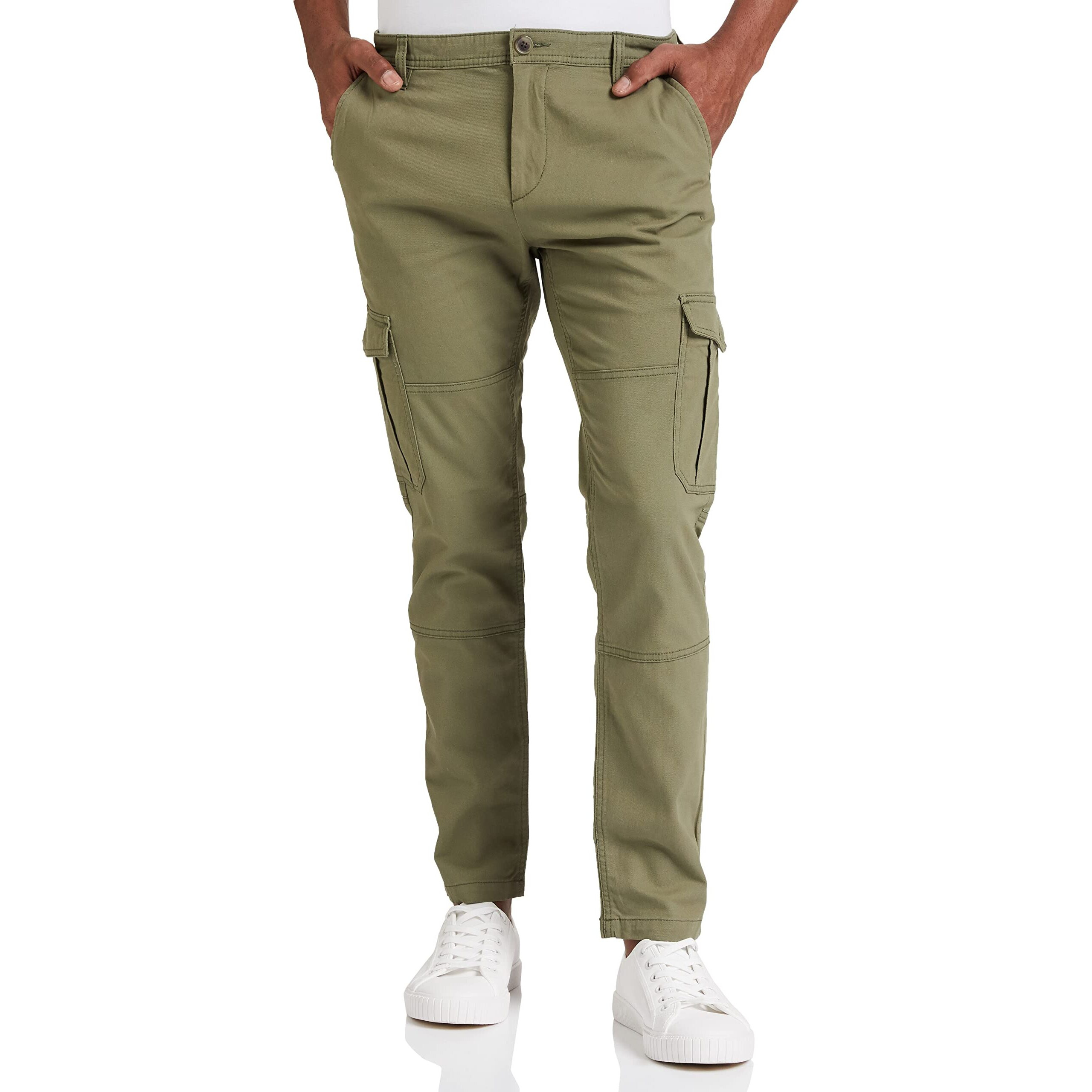 Amazon Brand - Symbol Men's Stretchable Cargo Pants | Chinos | Casual Trousers (Slim Fit) (Light Olive_32)
