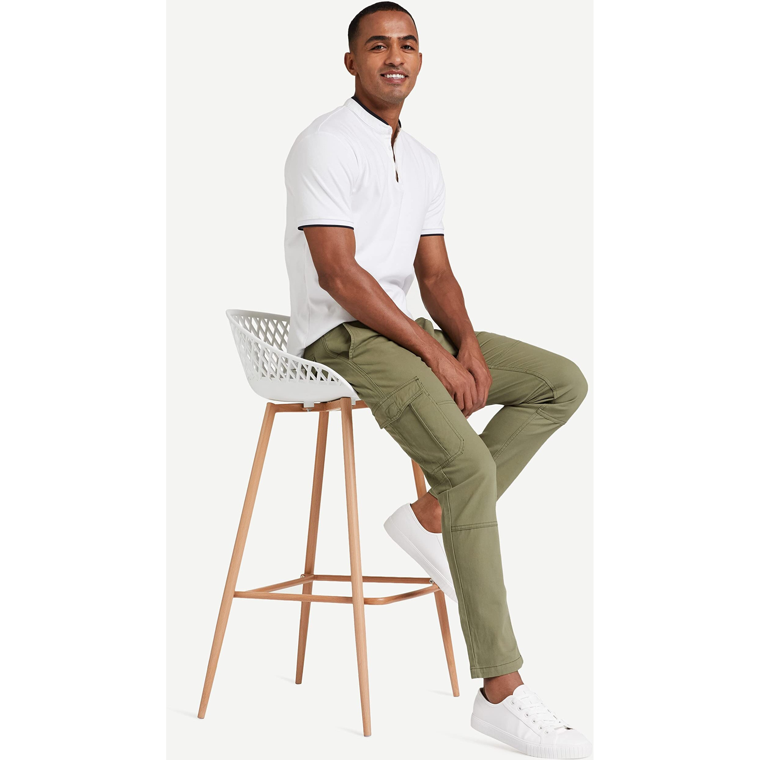 Amazon Brand - Symbol Men's Stretchable Cargo Pants | Chinos | Casual Trousers (Slim Fit) (Light Olive_32)