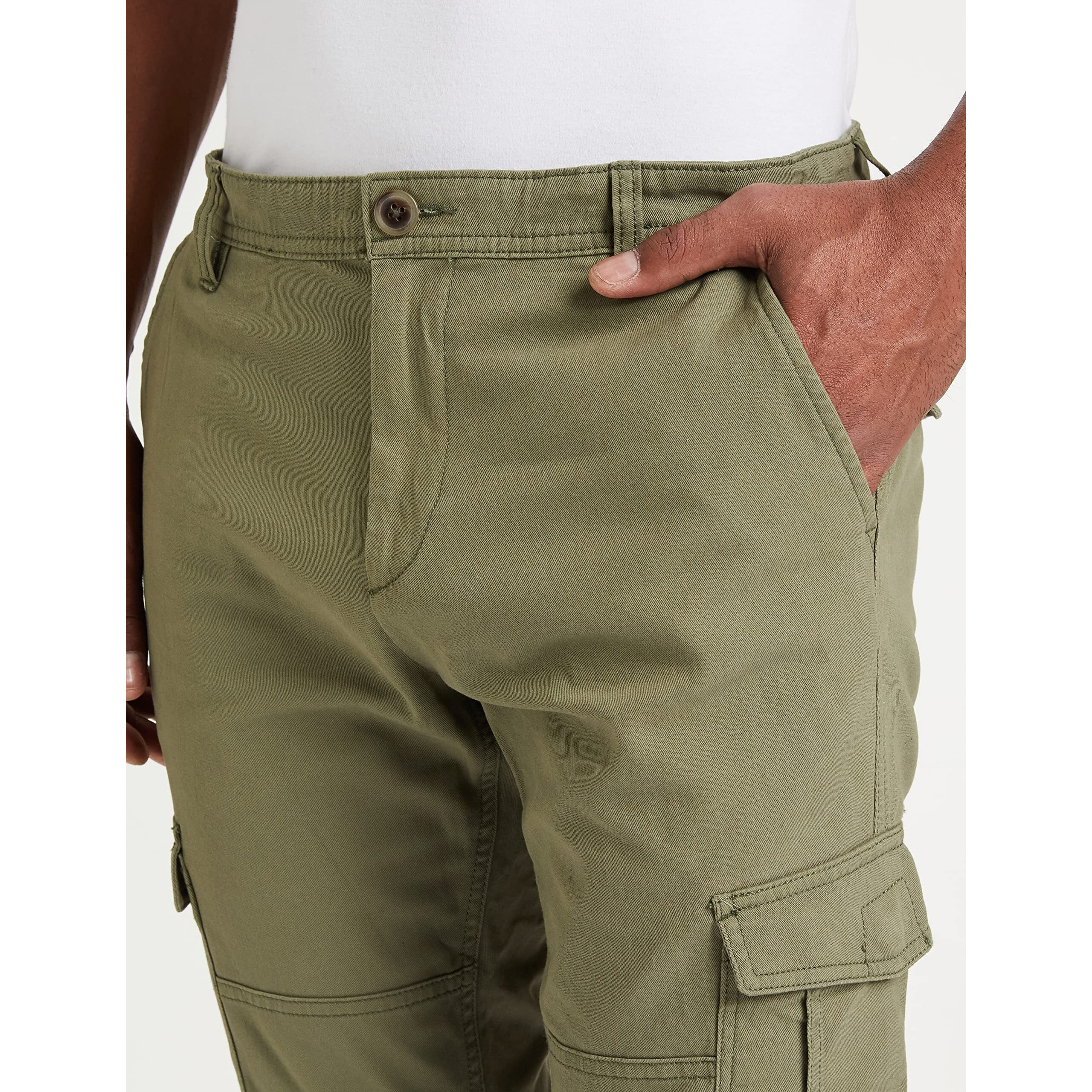 Amazon Brand - Symbol Men's Stretchable Cargo Pants | Chinos | Casual Trousers (Slim Fit) (Light Olive_32)