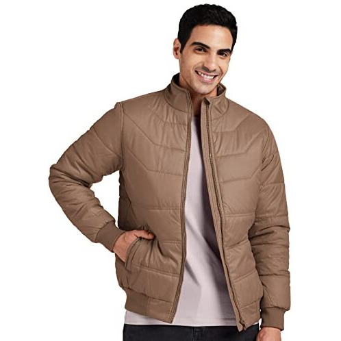 Amazon Brand - Symbol Men Polyester 's Essential Quilted Bomber Standard Length Jacket (Aw20-Qb-Sy-01_Khaki_X-Large)