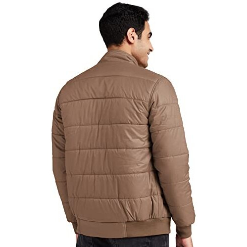 Amazon Brand - Symbol Men Polyester 's Essential Quilted Bomber Standard Length Jacket (Aw20-Qb-Sy-01_Khaki_X-Large)