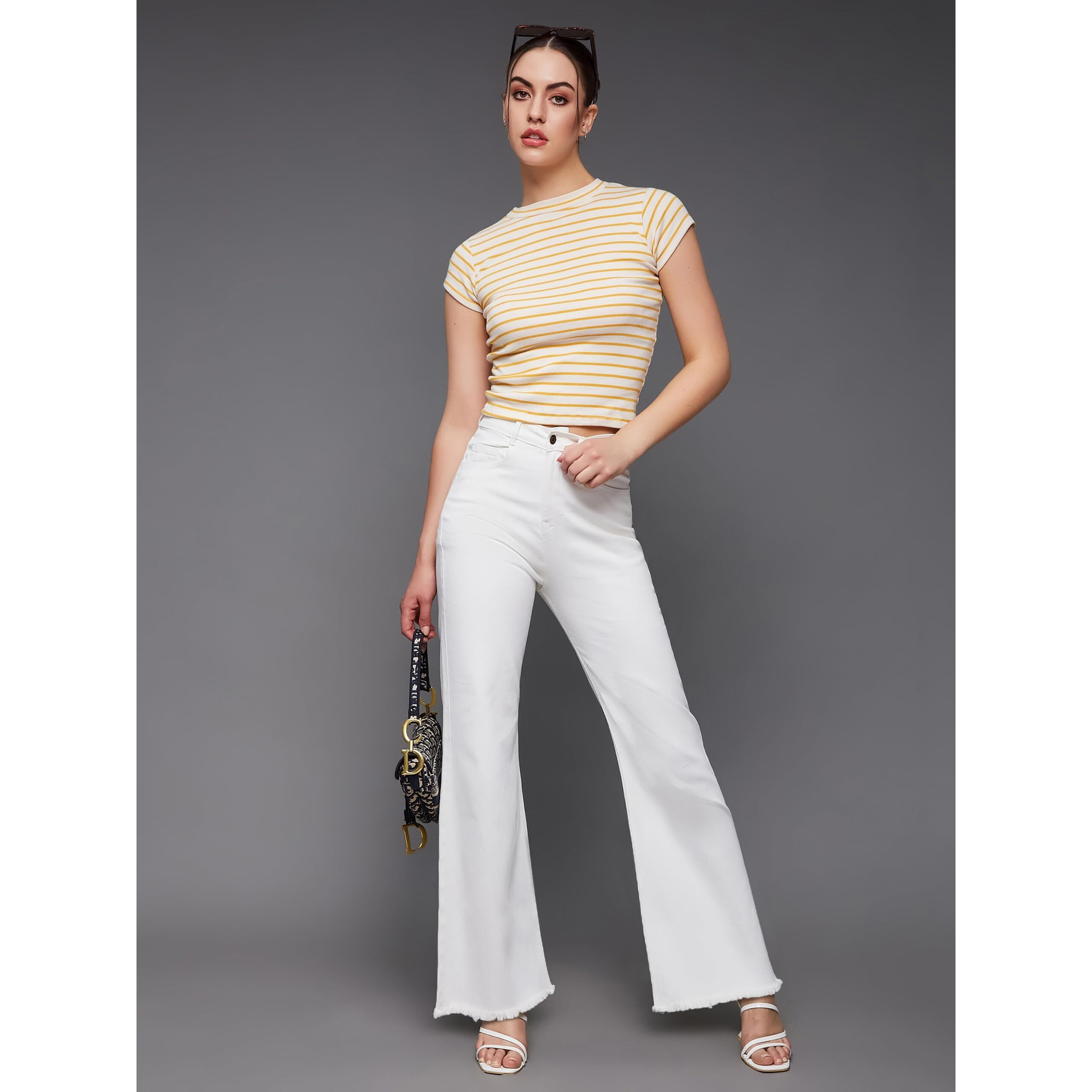 Miss Chase Women's Boot Cut High/Mid Rise Clean Look Regular/Cropped Stretchable Denim Jeans (Plus (MCSS24DEN79-03-82-30, White, 30)